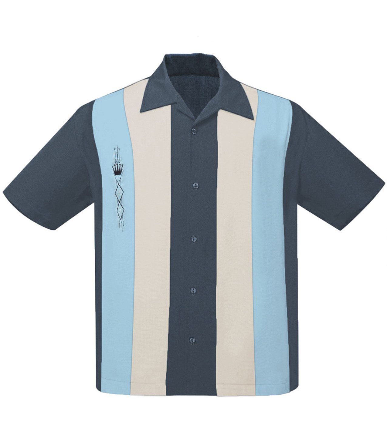 Kurzarmhemd The Kingston Charcoal Cream Aqua