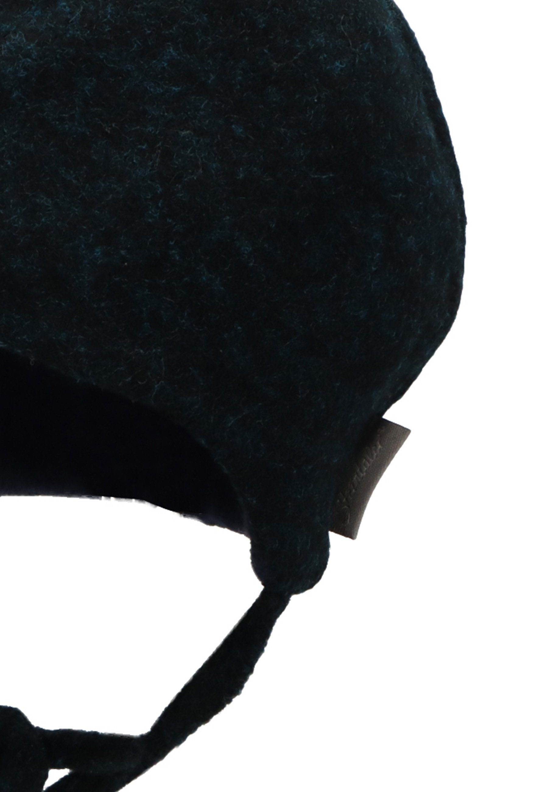 angeschnittenen (1-St., mit unifarben Bindeband aus Mütze Schlupfmütze Mütze Ohrenklappen) Wintermütze für Merinowolle Sterntaler® und weicher Beanie green Kinder Baby