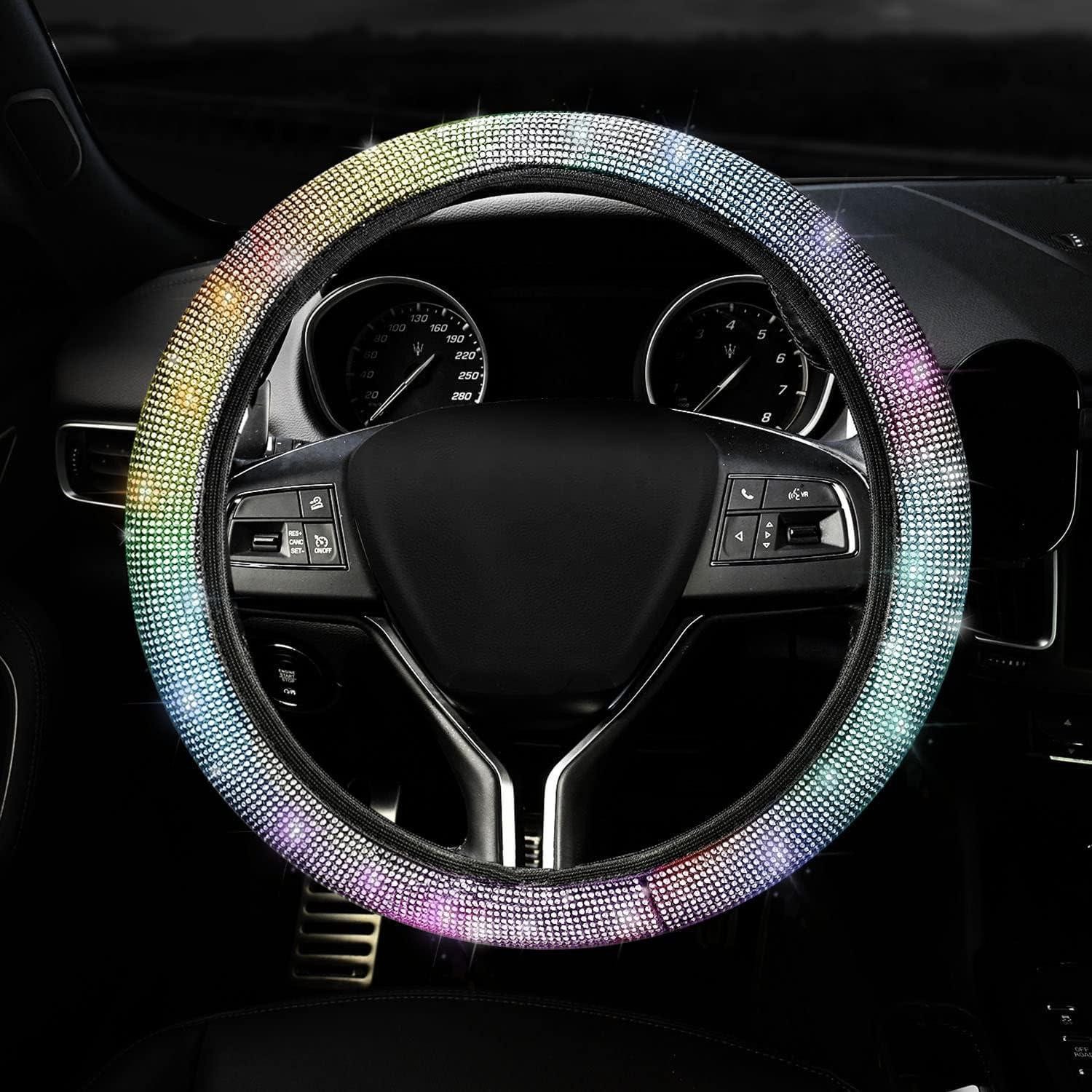 Luxury Collection Car Floor Mat Steering Wheel Cover Glitter Universal Car Rhinestones Women Colorful