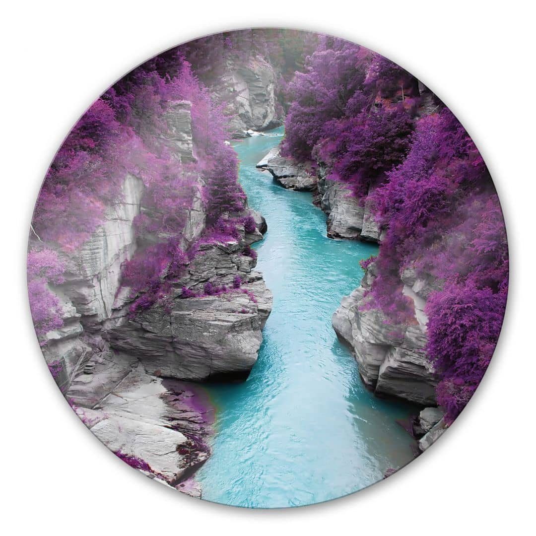 Fotokunst, Bilder Wandschutz Gemälde Glas Deko Wall K&L Glasbild Rund Kawarau River Wandbild Neuseeland Art