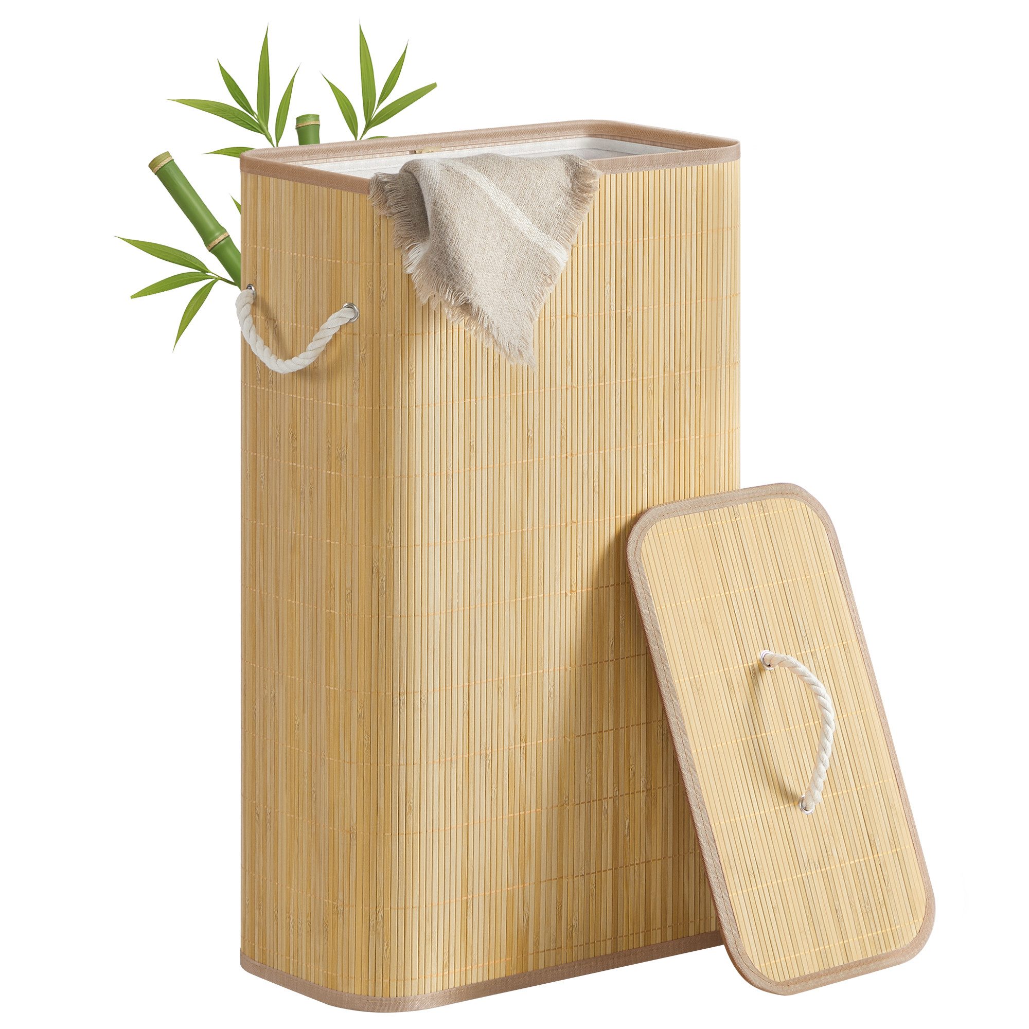 SONGMICS Wäschekorb, Wäschekorb mit Deckel, 60/90 L, Wäschesammler Bambus, günstig online kaufen