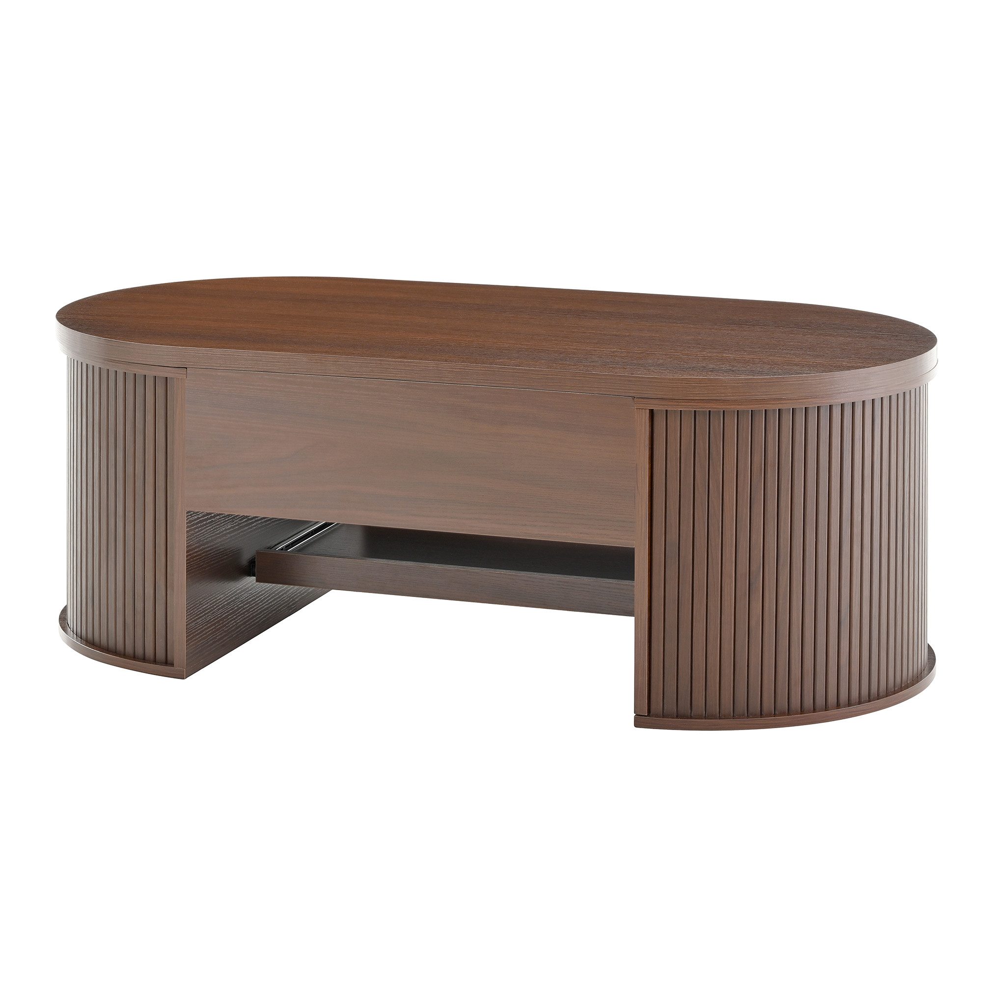 WILLIAMSPACE Couchtisch Mikado Ovaler Couchtisch walnussfarben höhenverstellbar mit Stauraum