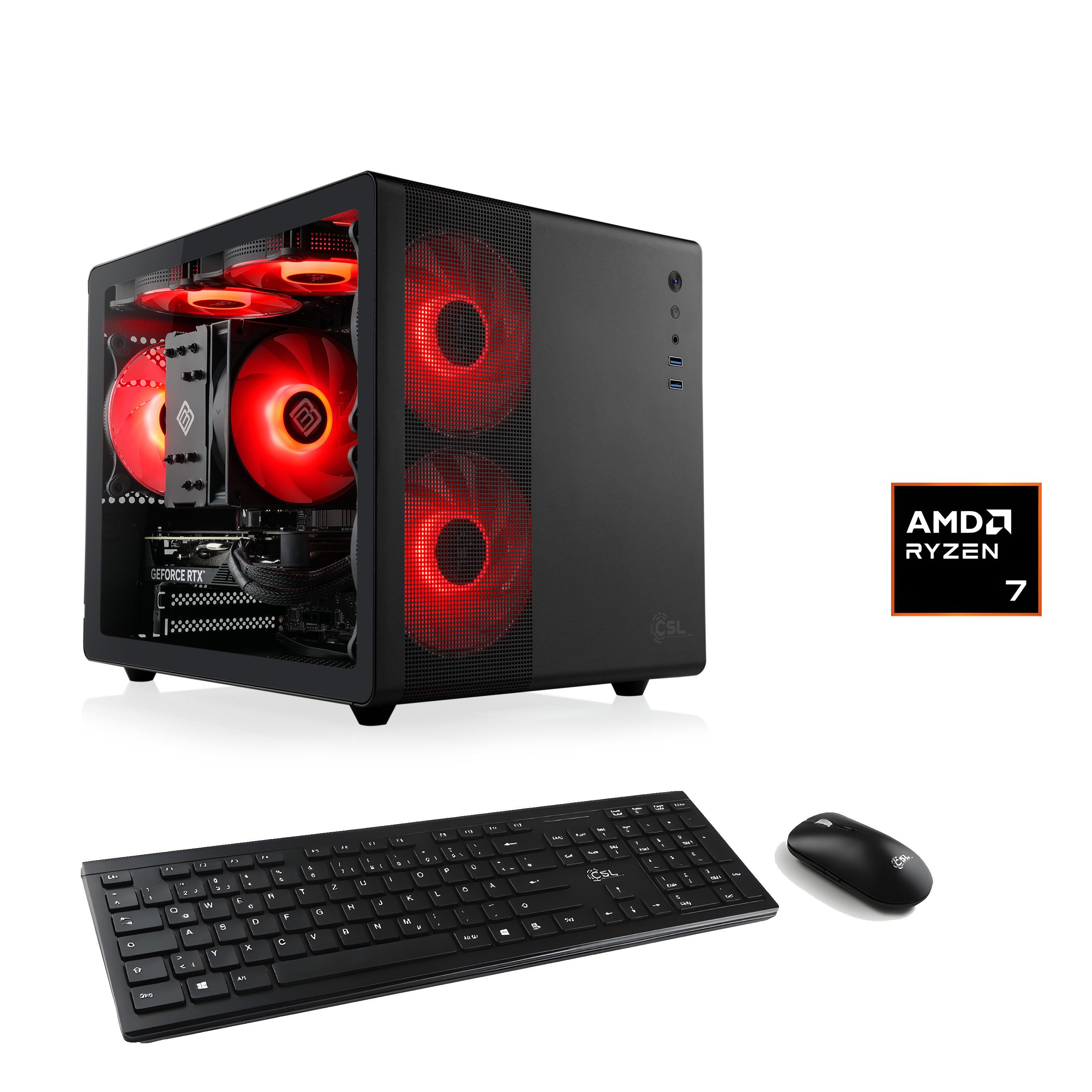 CSL Cube V24233 PC (AMD Ryzen 7 9800X3D, GeForce RTX 4060, 32 GB RAM, 1000 GB SSD, Luftkühlung)