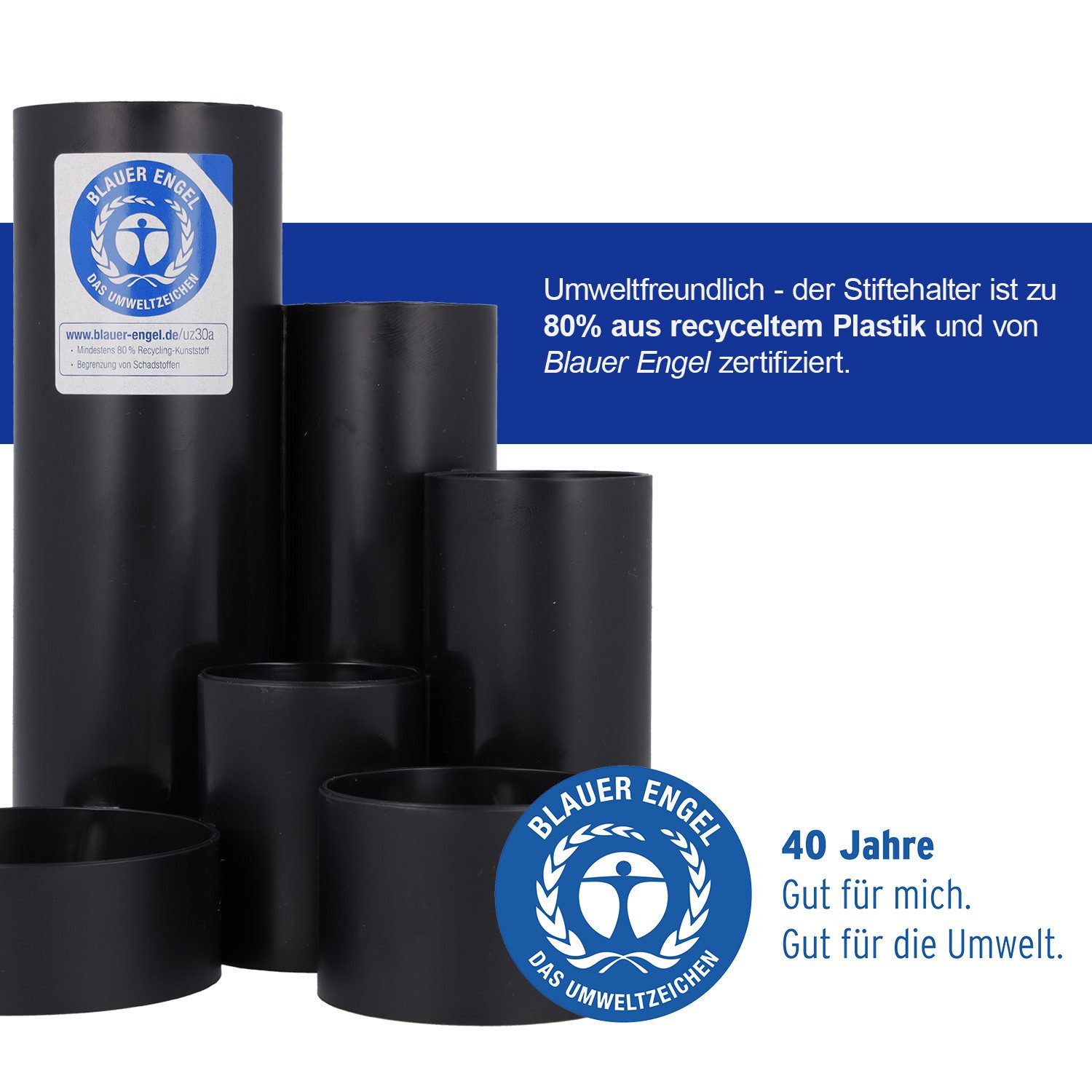 WESTCOTT Organizer Stiftehalter Schwarz recycelt, Stifteköcher mit 6 runden Fächern, Schreibtisch Organizer, Blauer Engel zertifiziert