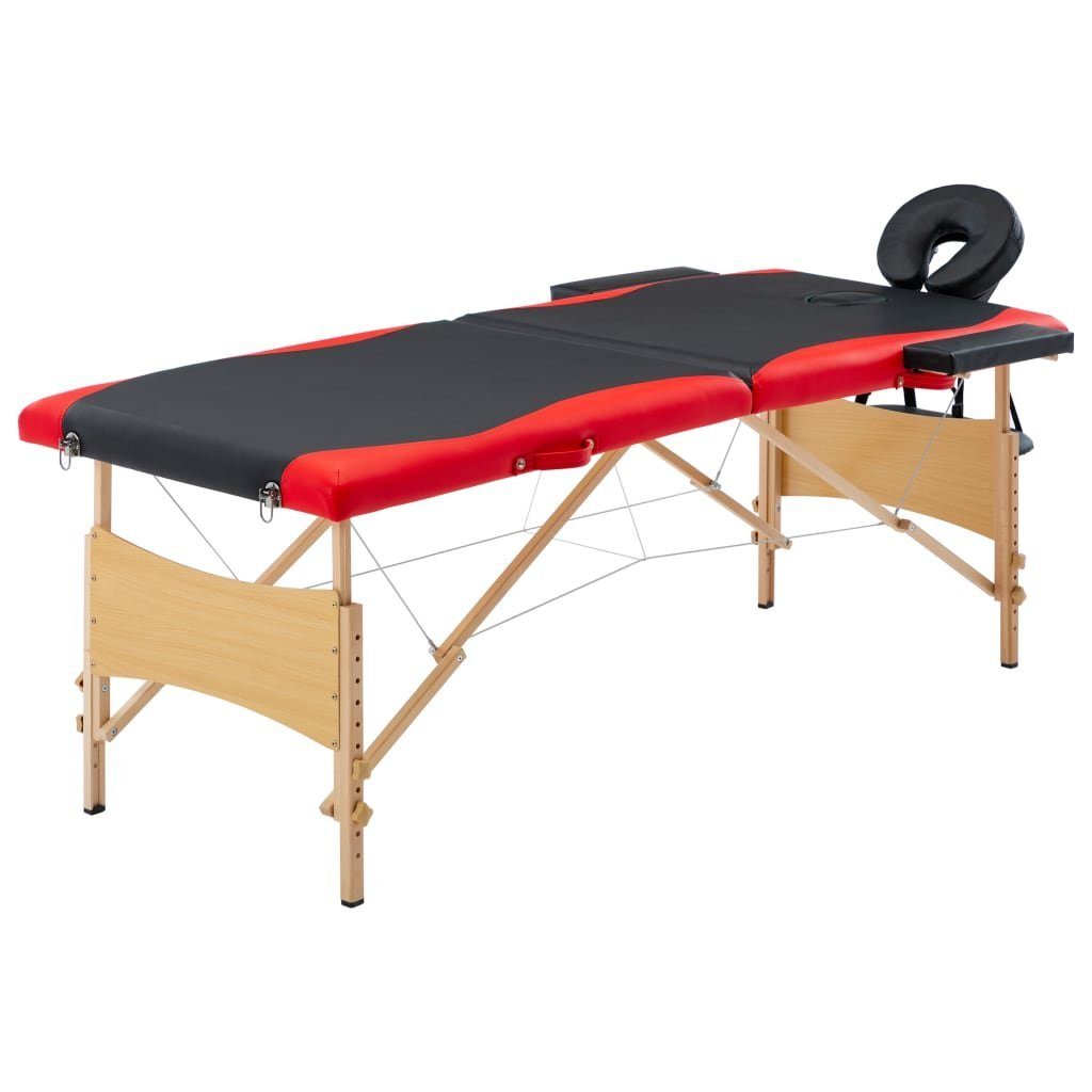 vidaXL Massageliege Massageliege Klappbar 2-Zonen mit Holzgestell Schwarz und Rot