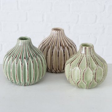 BOLTZE Dekovase Vase im 3er Set im Shabby Chic Look aus Keramik Blumenvase Grün