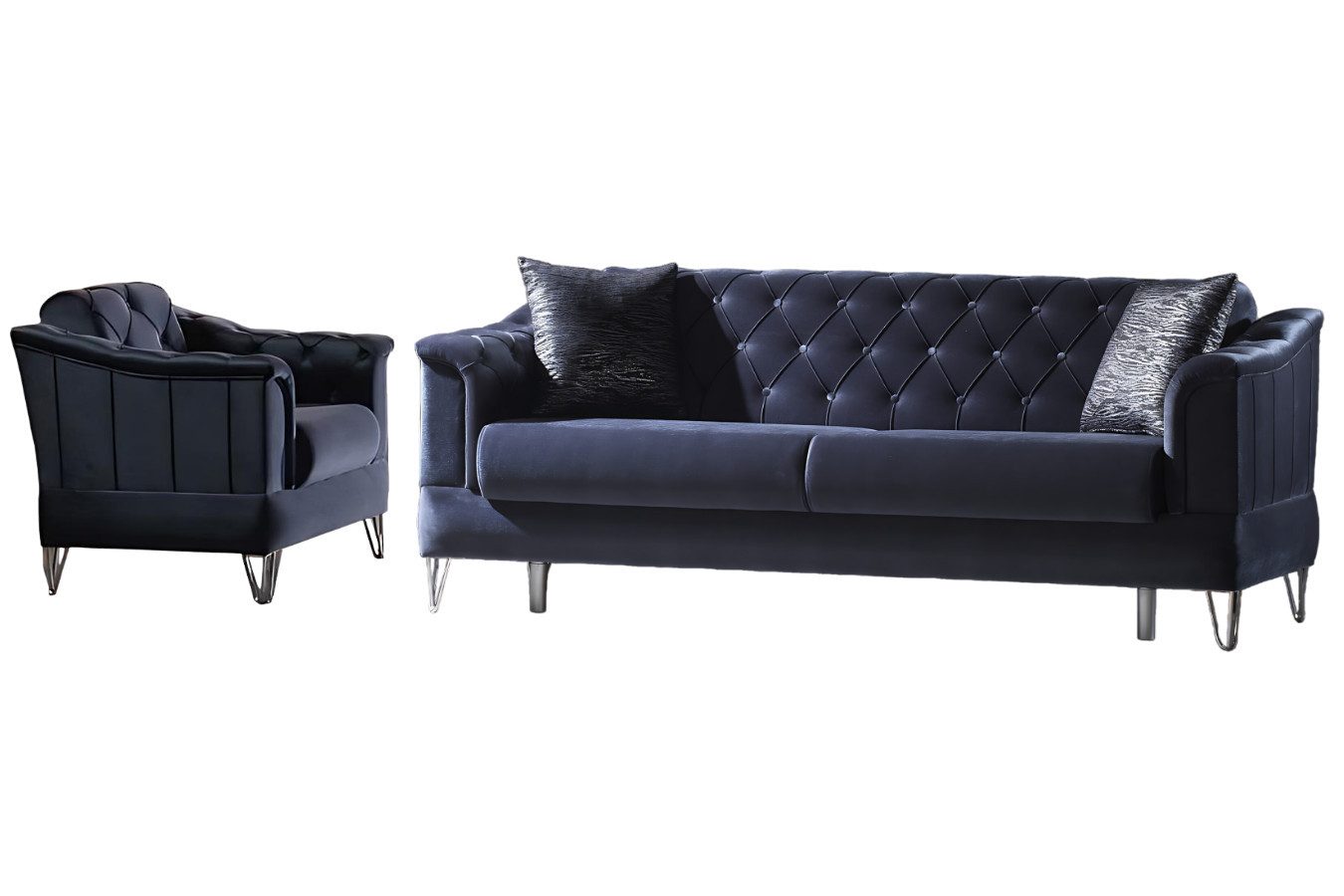 Villa Möbel Polstergarnitur Guido, (Set, Set besteht aus: 3 Sitzer+Sessel), Hand Made Quality, pflegeleichter Mikrofasersamtstoff