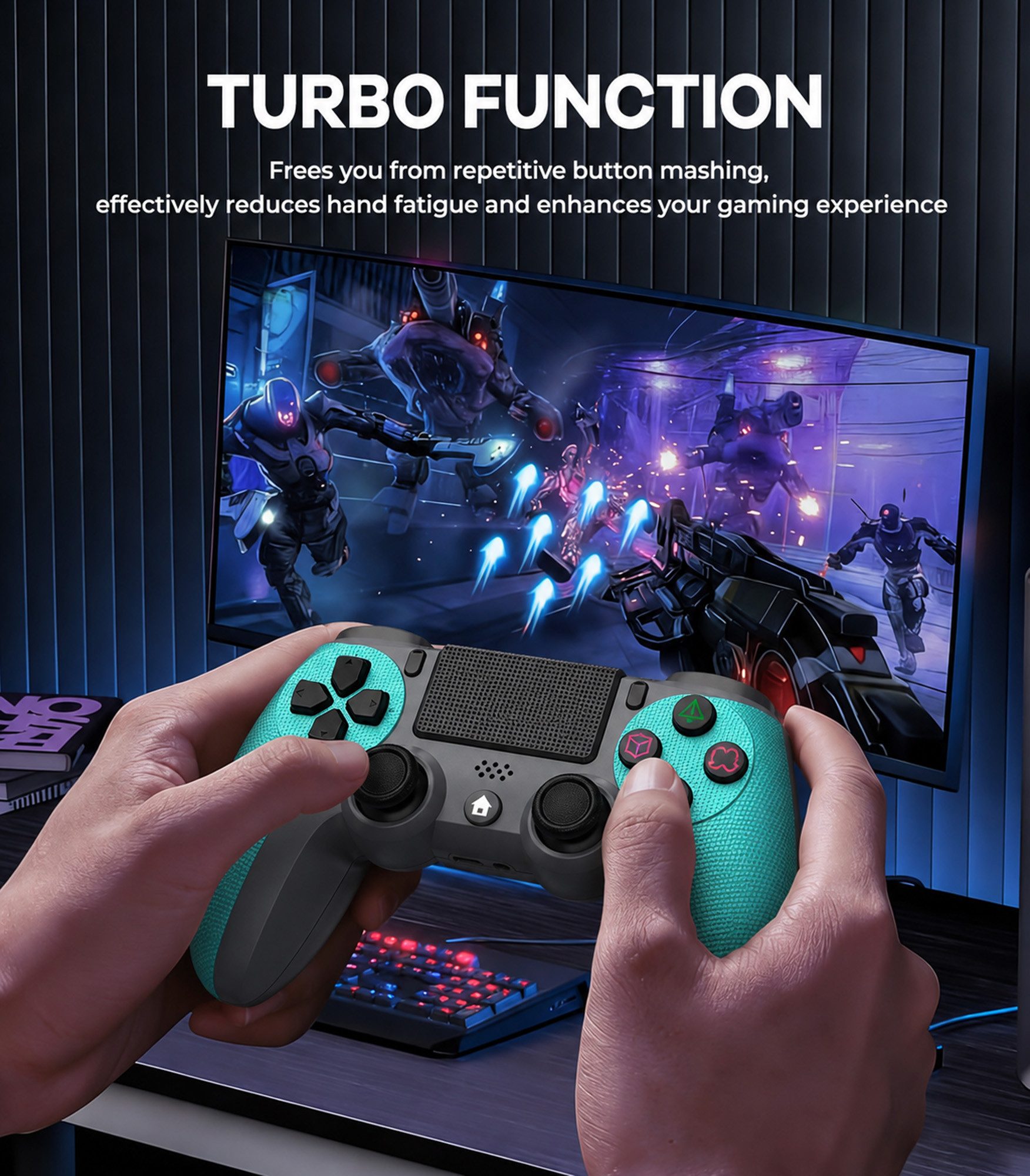 ibettertec Wireless Controller PS4/Pro/Slim/PC m. Vibration, Gyro & Touchpad Gamepad (Set, 1 St., 6-Achsen-Gyrosensor Doppelvibration Share-Funktion integrierter)