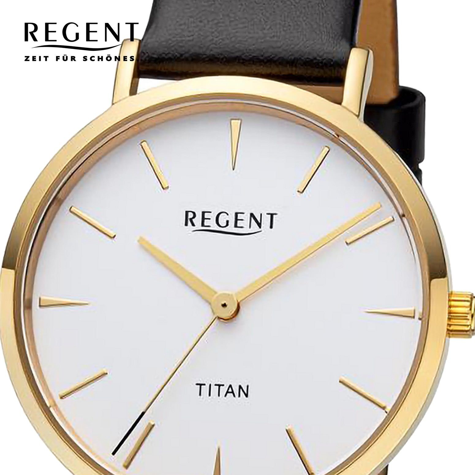 Regent Damen extra Quarzuhr Titangehäuse Armbanduhr rund, Regent groß Damen 36mm), (ca. Armbanduhr Lederarmband, Analog,
