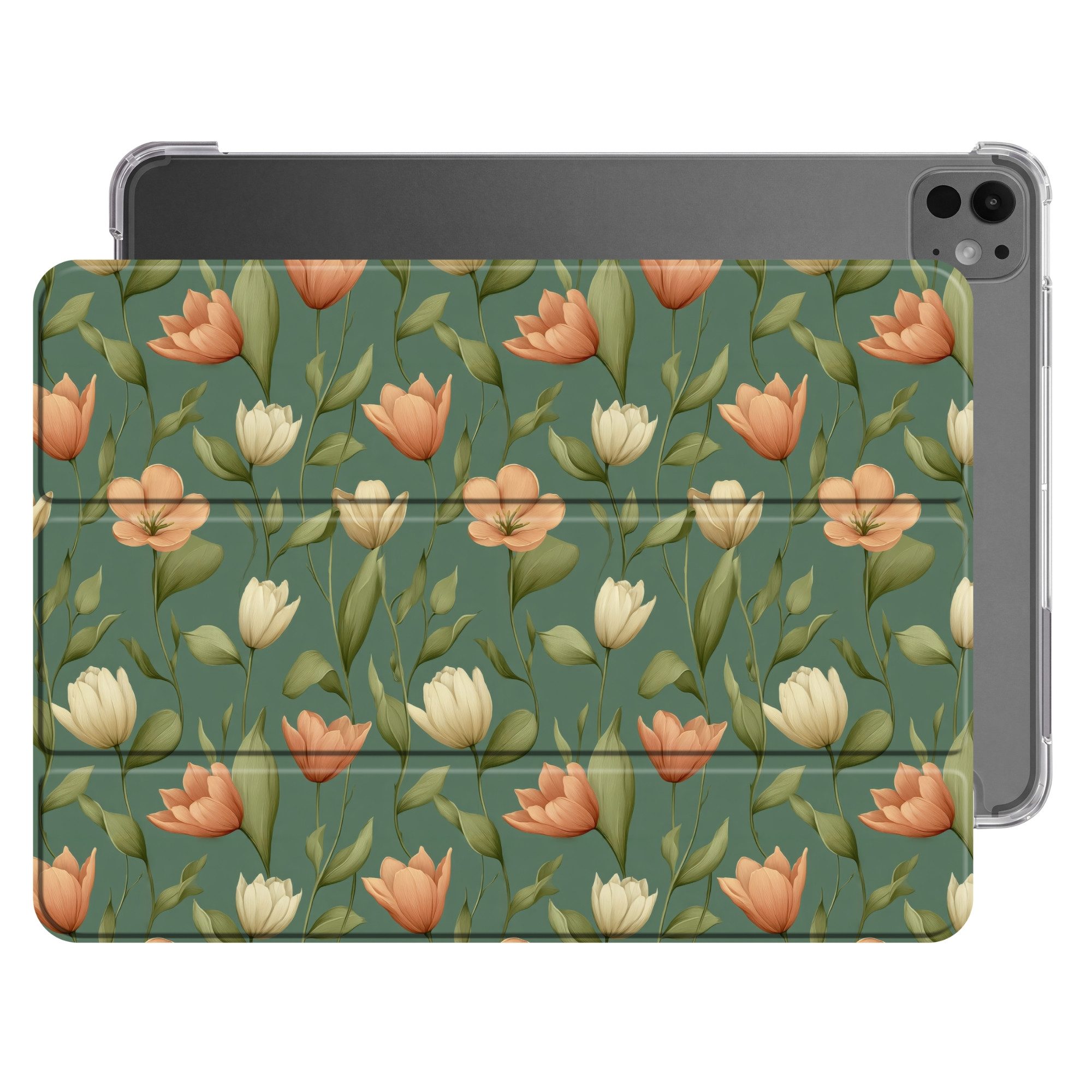 OnlyWow Tablet-Hülle Apple iPad Pro (2024) 11 inch Tulpen - Botanisch - Grün, Klapptasche, Auto-Sleep/Wake-Funktion, Stoßfest, mit Muster