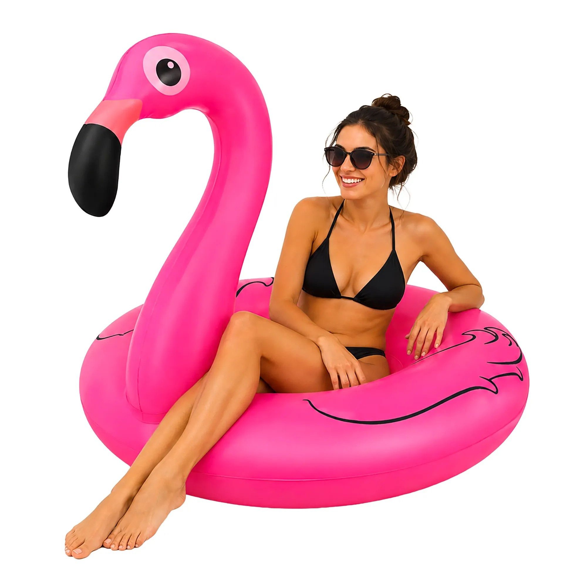 Trizand Luftkissen Schwimmring Schwimmreifen Flamingo, Spar-Set, 1-tlg., Ø 102 cm auffällig, 102 cm, bis 150 kg, Kunststoff, Flamingo-Design