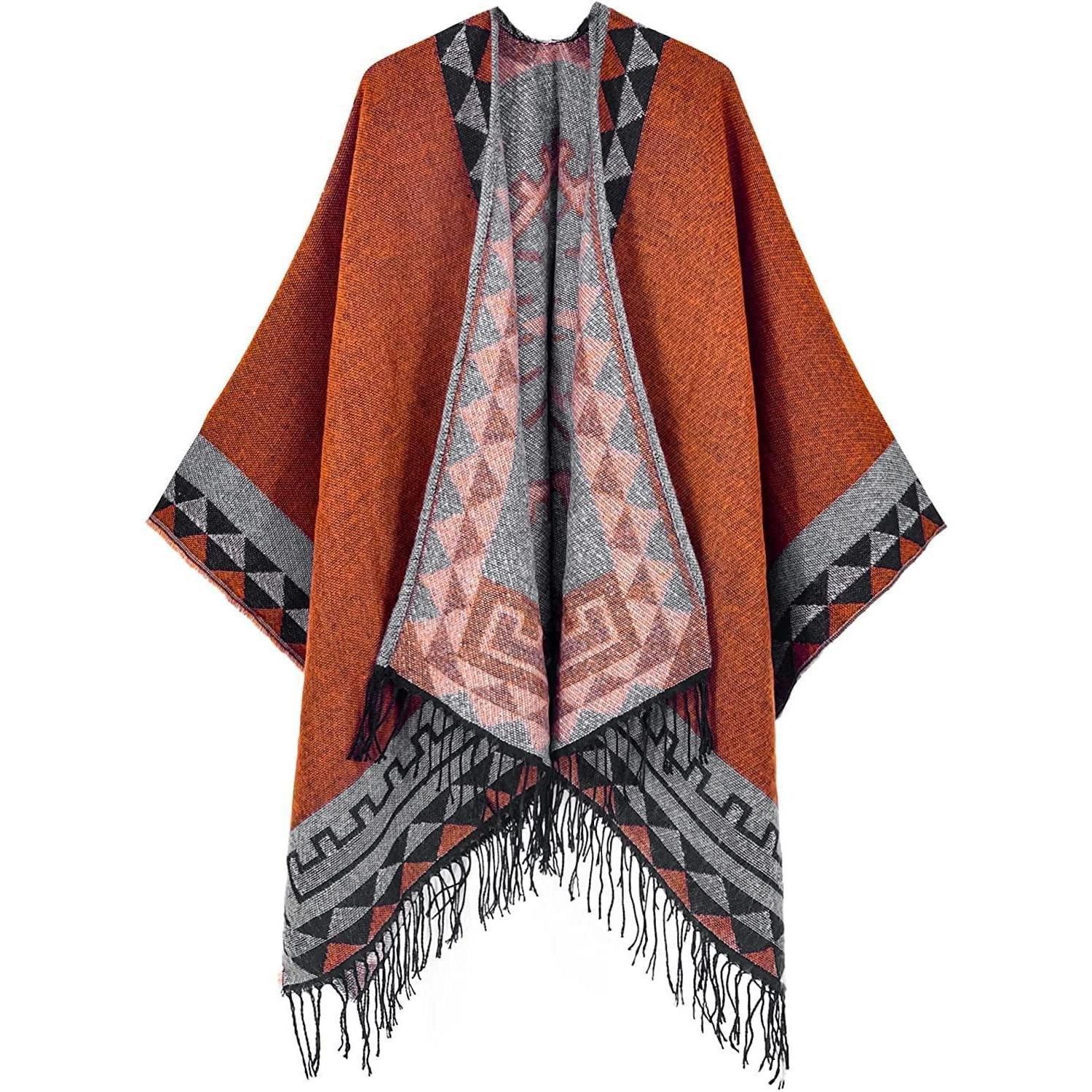 LuxusKollektion XXL-Schal Damen Poncho Schal Bedruckt Orange, (1-St)