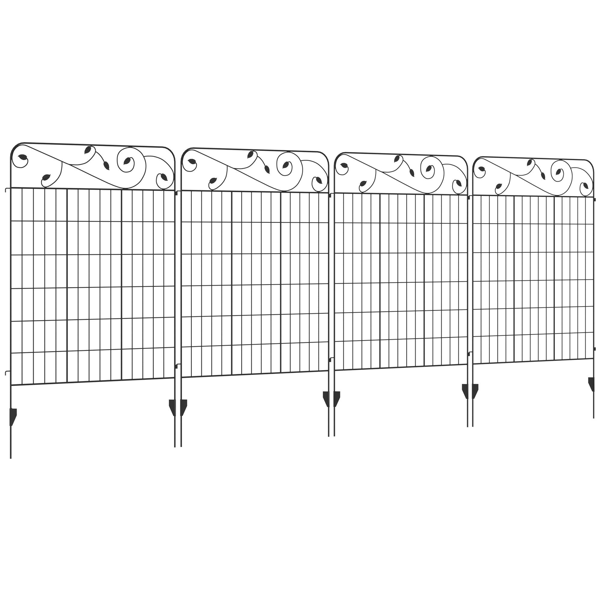 Outsunny Zaun 4er Set Gartenzaun 3,52 x 1,1 m Dekorative Gitterzaun, (Drahtzaun, 4-St., Drahtgitter), für Garten, Balkon, Metall, Schwarz