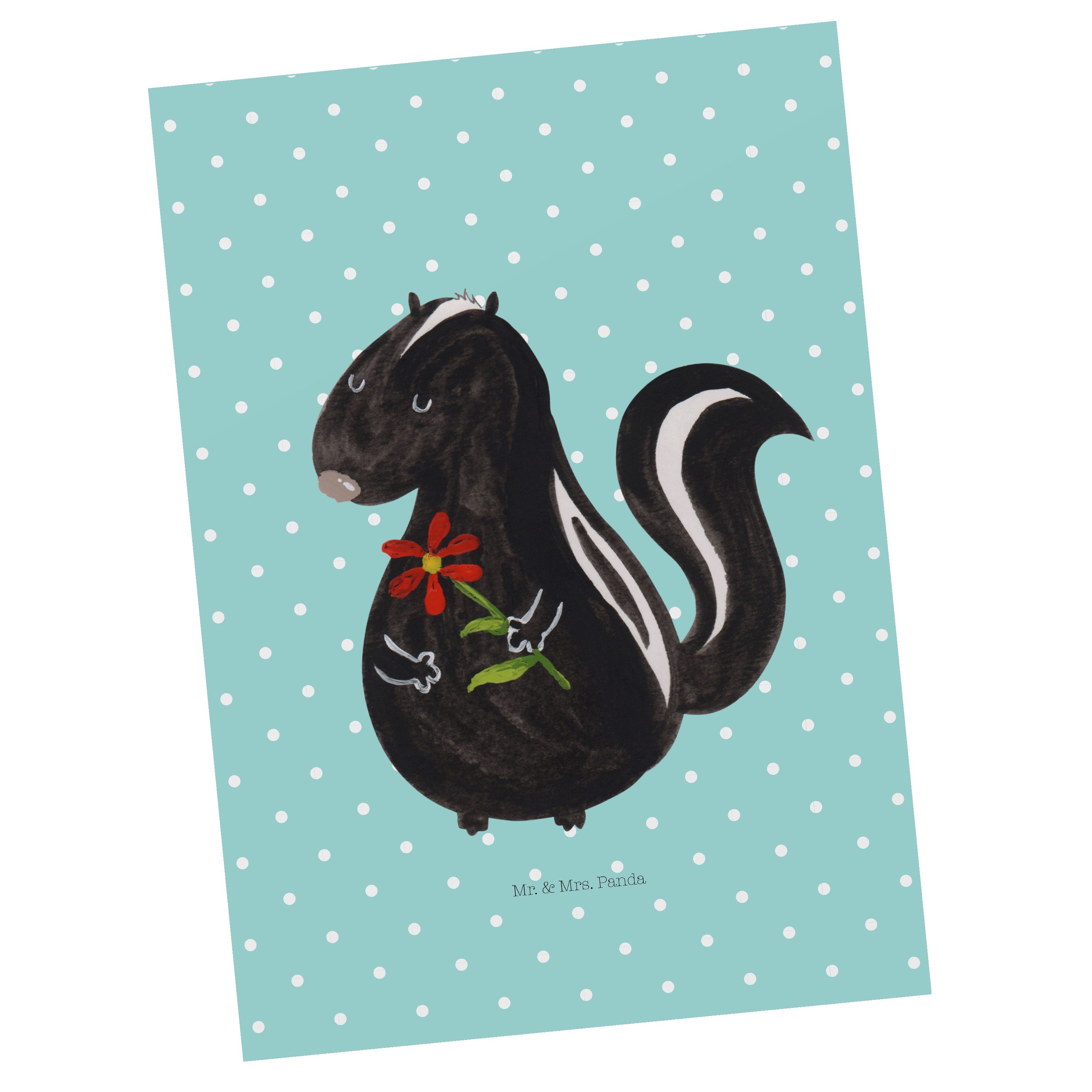 Geschenk, Mrs. Mr. Stinktier Panda Türkis Blume - Ansichtskarte, Postkarte Stinker Pastell - &