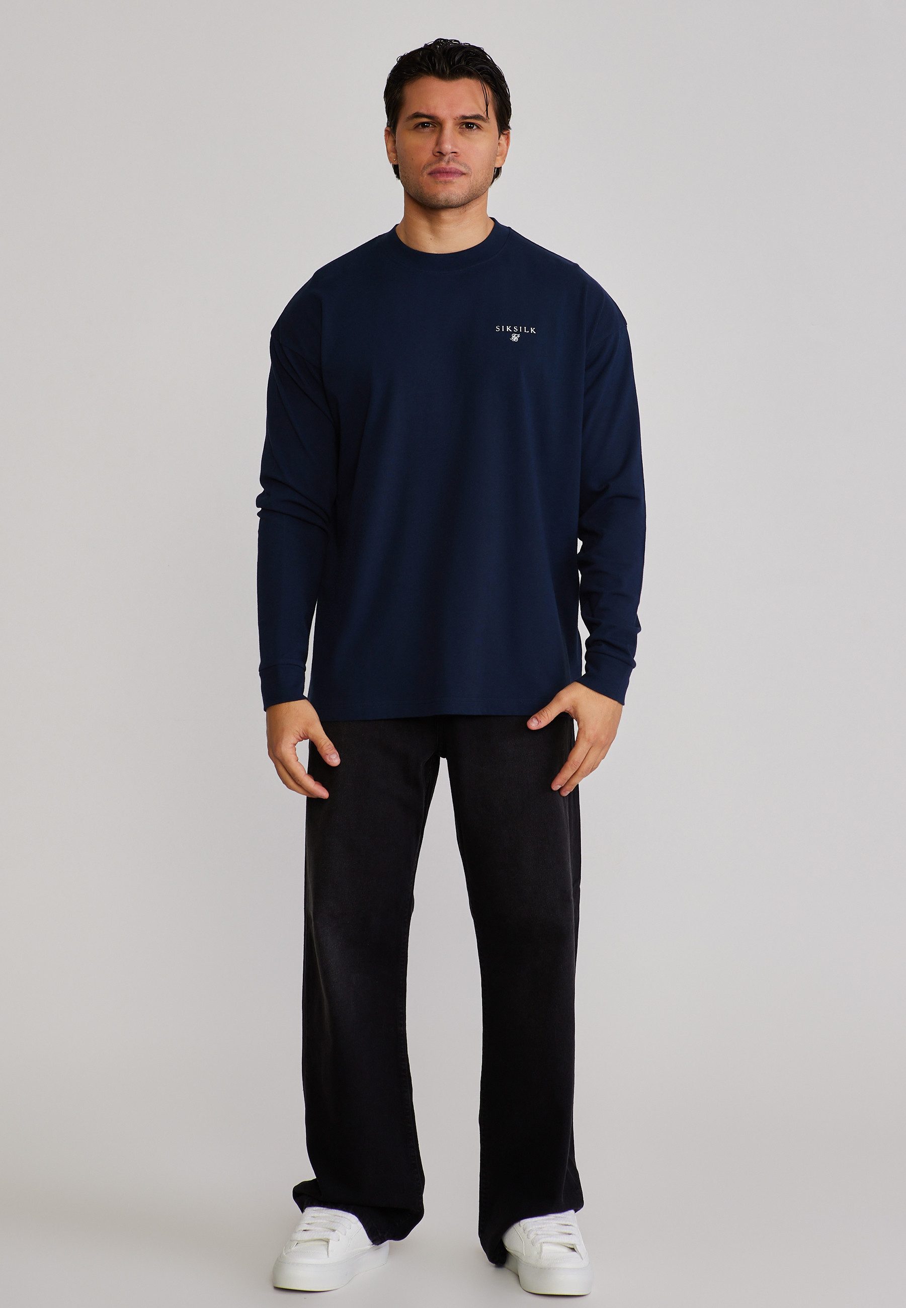 Siksilk T-Shirt SikSilk Herren Navyblau Long Sleeve T-Shirt