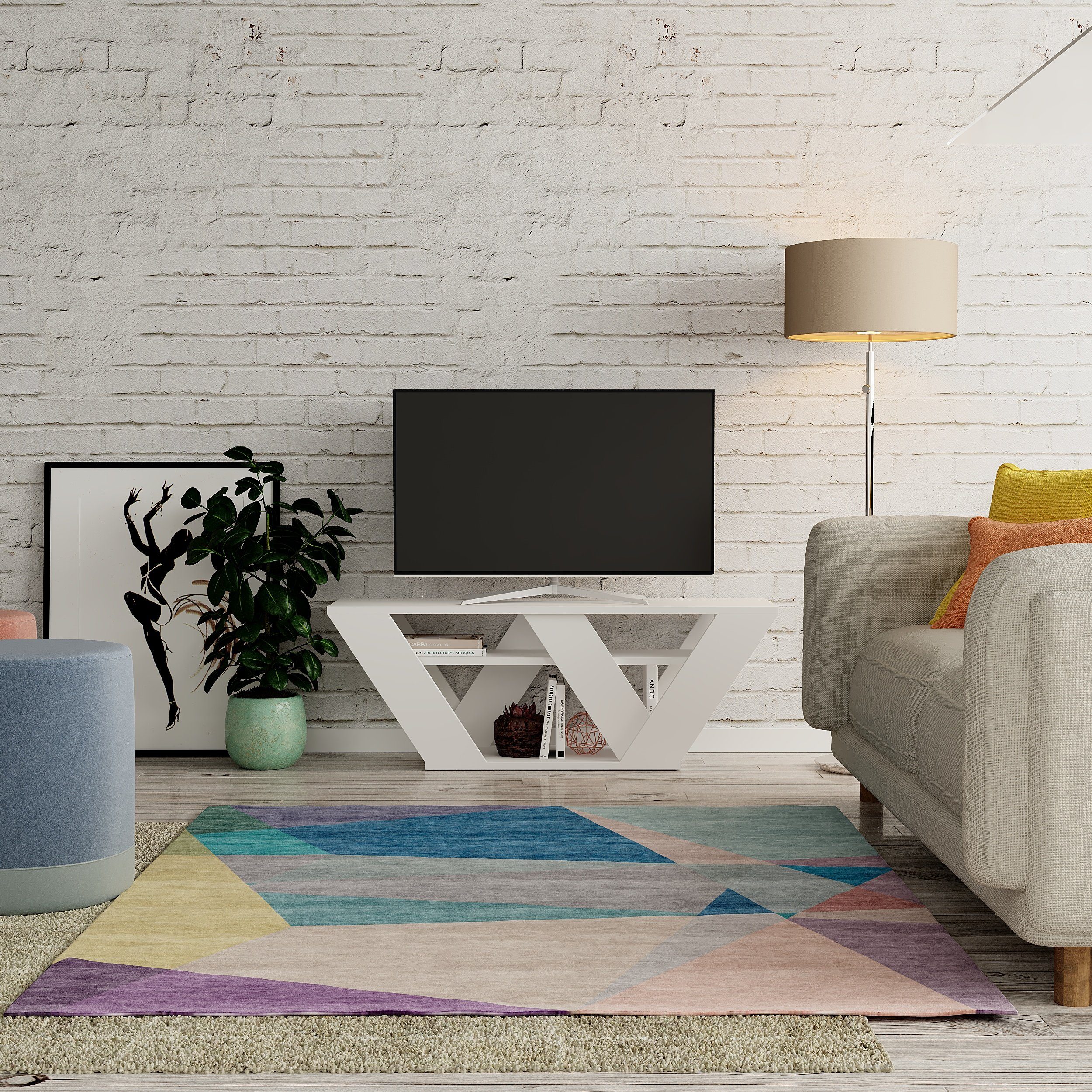 Multimedia Mit Decortie TV-Schrank TV-Ständer Einlegeböden, Moderner x 40 weiß 110 cm Pipralla 30 x