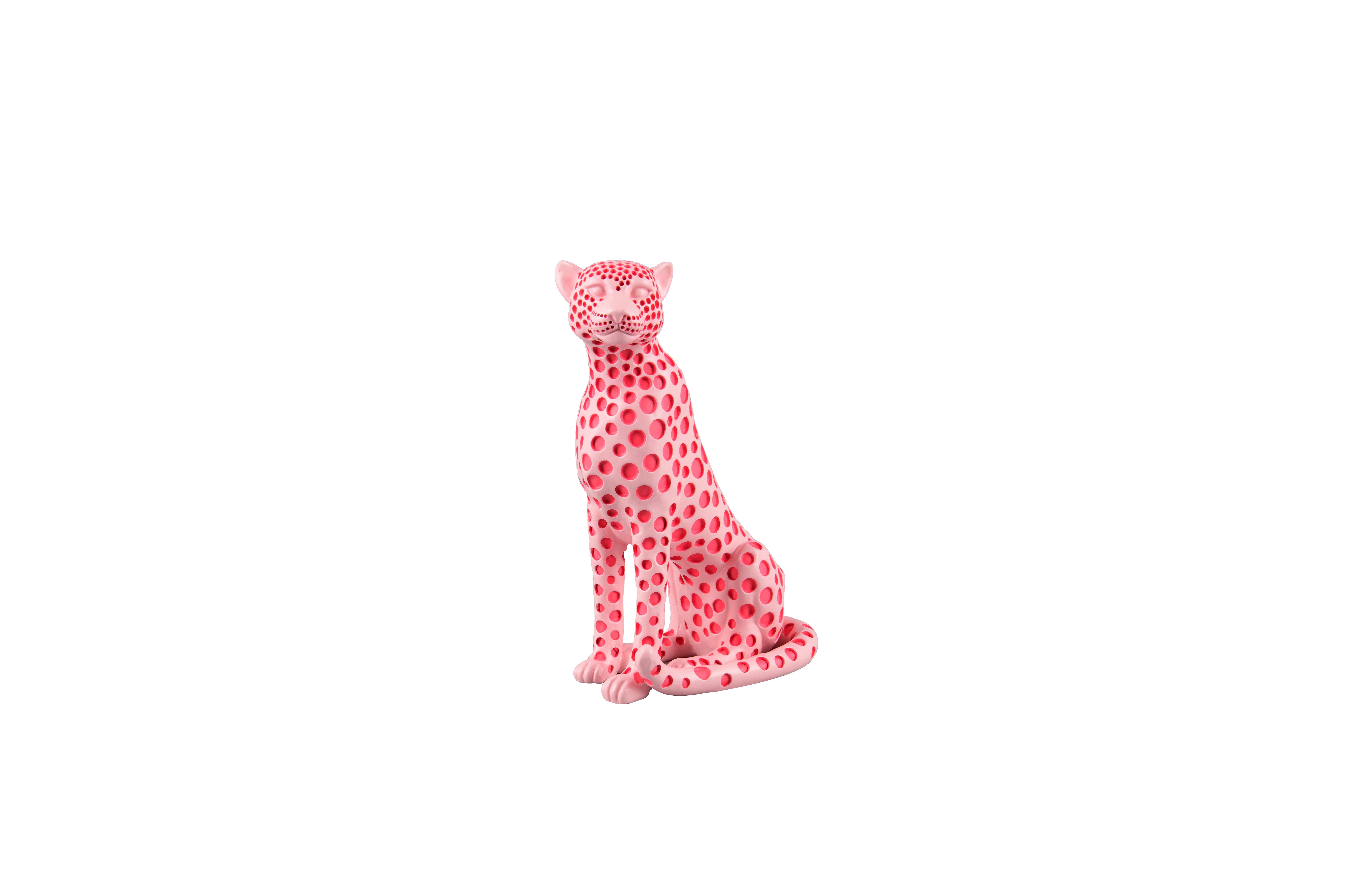 furnling Skulptur Pantera (1 St), Dekofigur in Leopardenform mit Punktemuster, Höhe 26 cm, rosa