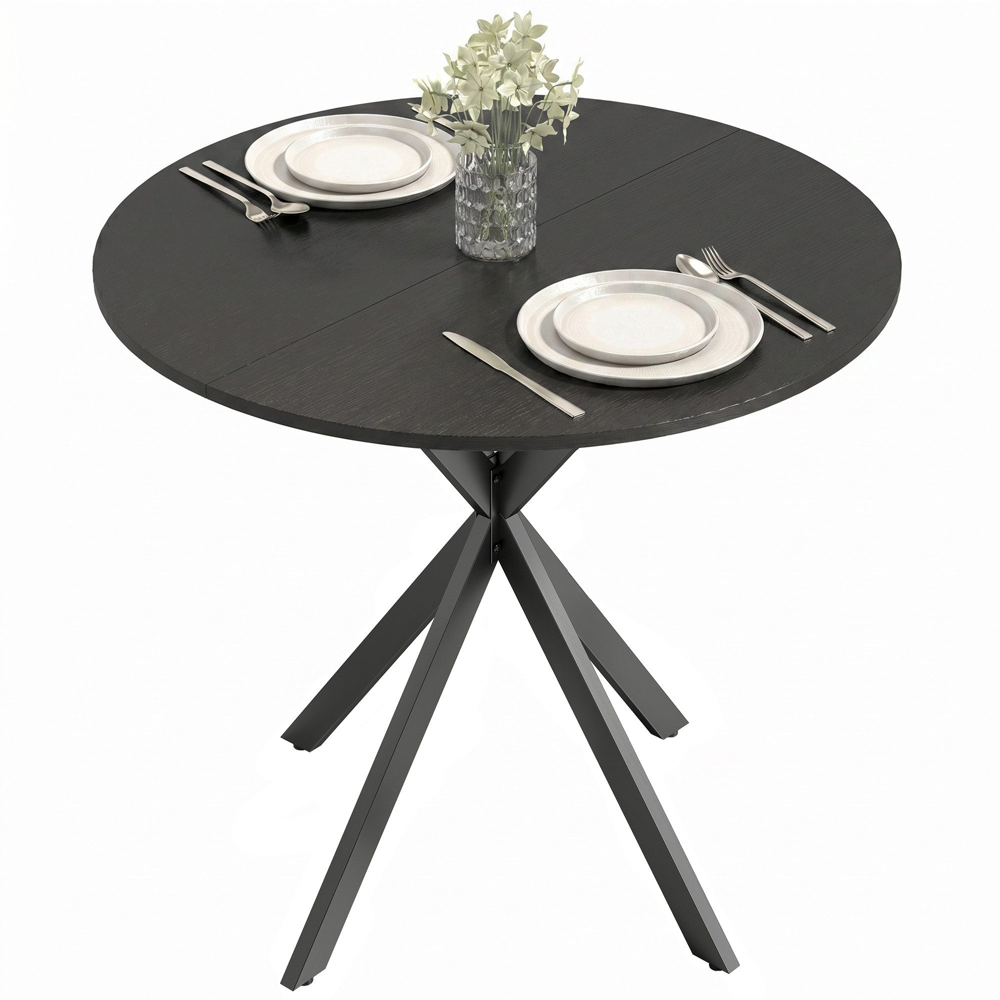 HOMCOM Esstisch Küchentisch im Industriestil mit Stahlbeinen für 2 Personen (für Esszimmer, Küche, Wohnzimmer, 1-St., rund, 80 x 80 x 75 cm), Schwarz – Bild 2 von 5