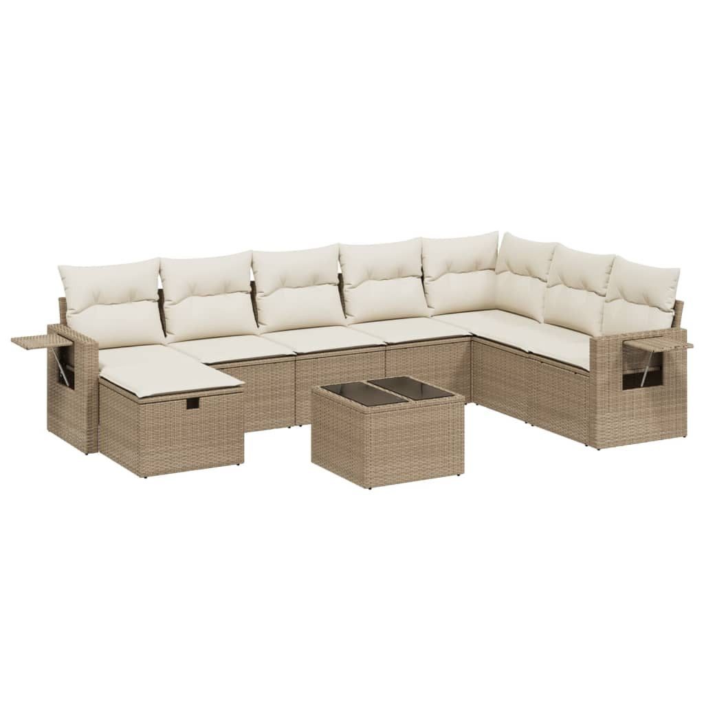 Gartenlounge-Set 9-tlg. Garten-Sofagarnitur mit Kissen Beige Poly Rattan