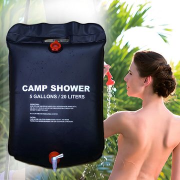 Retoo Gartendusche Camping Dusche Solar Garten Reise Festival 20L Shower Wassersack (Wasserbeutel,Schlauch mit Duschaufsatz,Tippen Sie auf, um den Wasserfluss zu regulieren,Eine Schnur mit einem Aufhänger,Verstärkungsrohr,Bedienungsanleitung in Deutsch, Set), Perfekt für Camping, Es erwärmt das Wasser mit Hilfe von Sonnenlicht