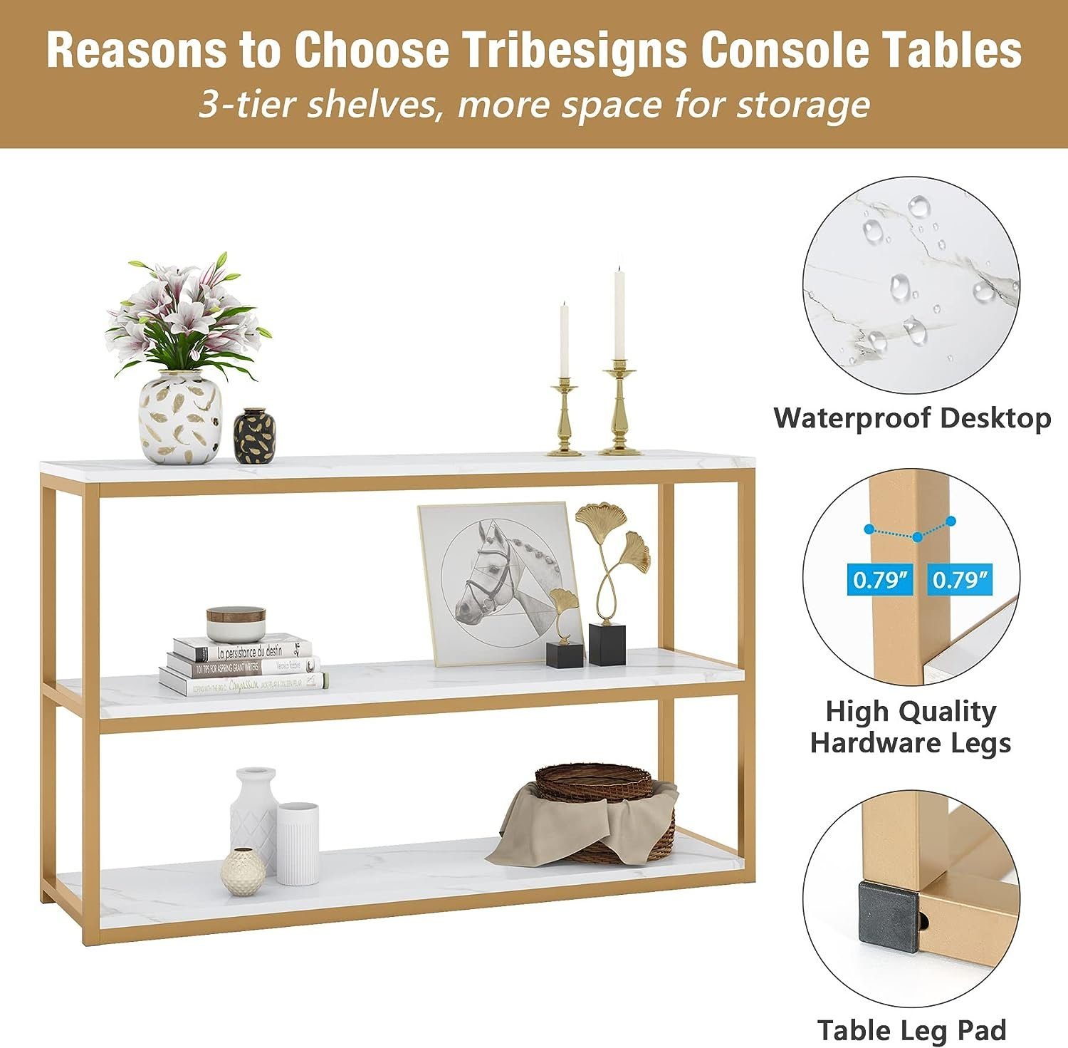 Console Metal Tribesigns Tribesigns Konsolentisch Frame. Faux 3-Tier Top, Table: Marble Gold,