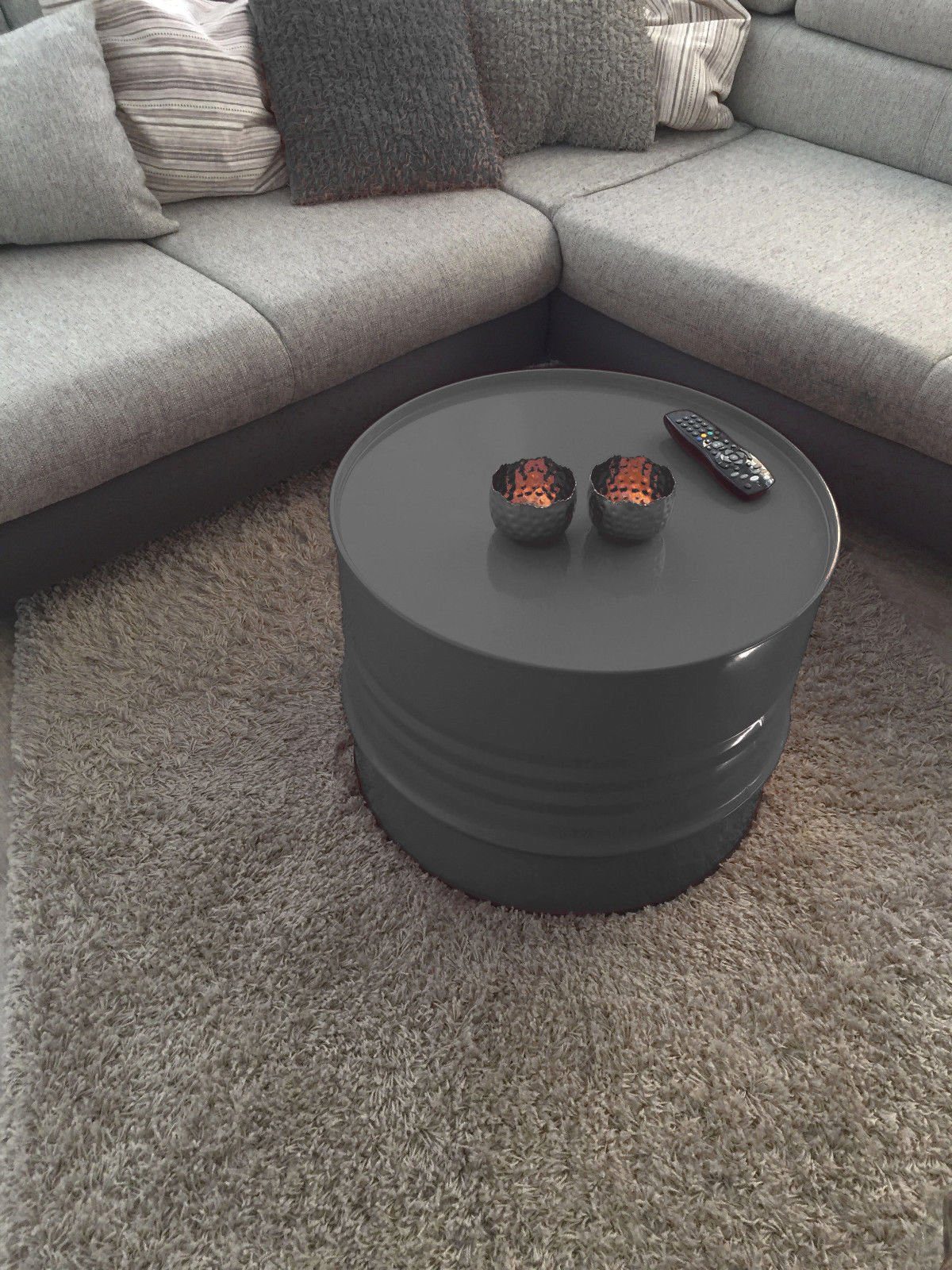 SRM Design Beistelltisch Fassmöbel Beistelltisch Tisch Fass Möbel Couchtisch Anthrazit Ø 57cm