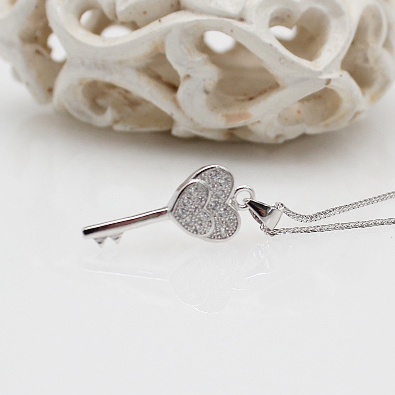 ELLAWIL Kette mit Anhänger Zirkonia Halskette (Kettenlänge inklusive Sterling mit Anhänger Herz 50 Damen Schlüssel Geschenkschachtel cm, 925), Silber Silberkette