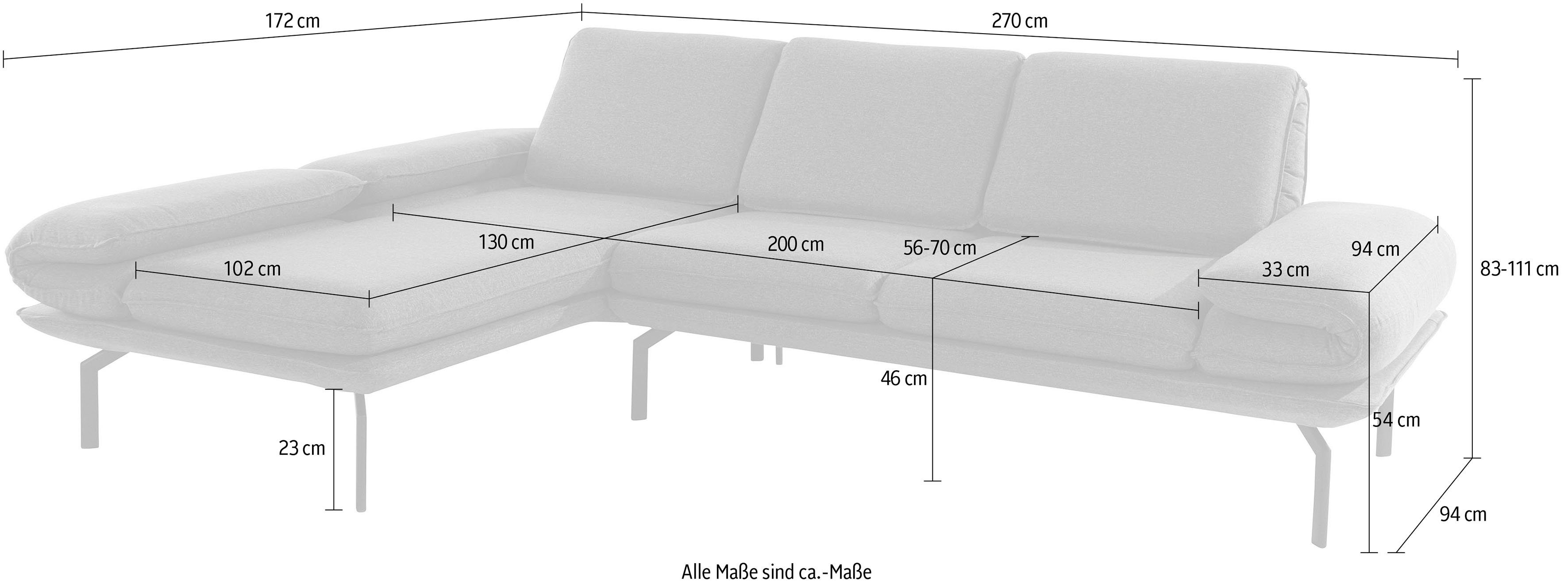 DOMO collection Winkelfuß Ecksofa mit Arm- Rückenfunktion, Metall aus mit York, und New wahlweise