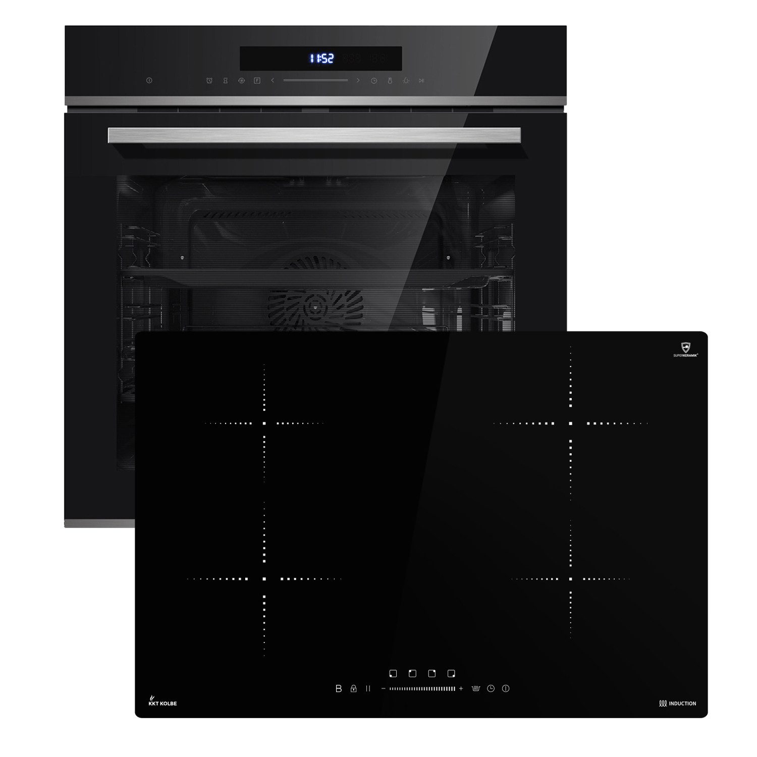 KKT KOLBE Backofen-Set Backofen und Induktionskochfeld SET8019IH877RL, mit 2-fach Teleskopauszug, Pyrolyse-Selbstreinigung, Herdset / Pyrolyse / Heißluft / Timer / Sensorsteuerung / Edelstahl