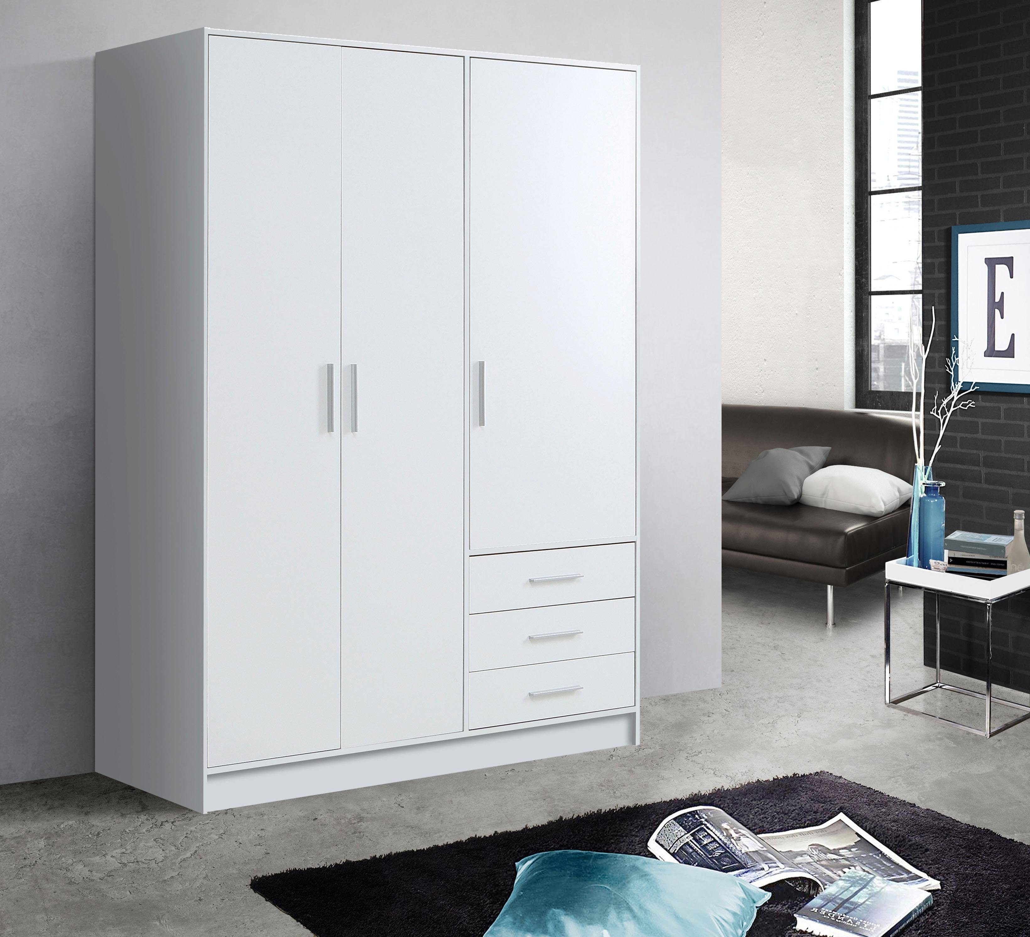 FORTE Kleiderschrank Jupiter, Made in Europe, mit Schubladen (Maße (B/H/T) ca : 145/200/60 cm) Stauraum, 2 Breiten, 4 Farben, Schubladen, variable Einlegeböden