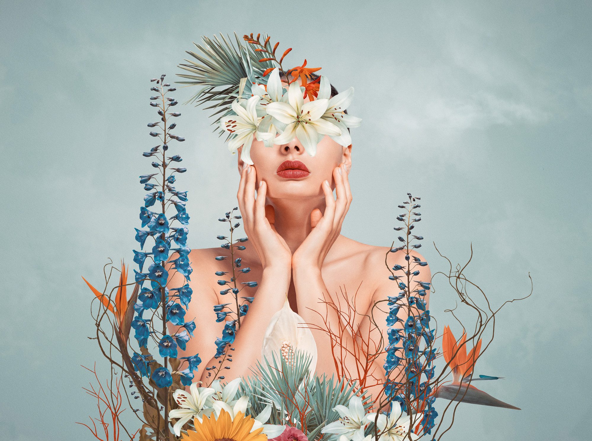 living walls Fototapete THE WALL III Tapete mit Frau Motivtapete Floral Kun günstig online kaufen