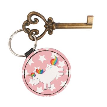 Mr. & Mrs. Panda Schlüsselanhänger Einhorn Happy - Rot Pastell - Geschenk, Schutzengel, Einhörner, Glück (1-tlg), Elegantes Accessoire