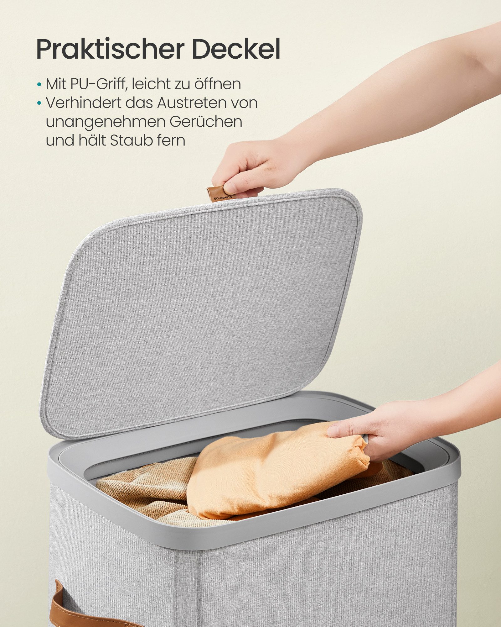 SONGMICS Wäschekorb Wäschetonne, mit Deckel und Griffen, herausnehmbarer Wäschesack, 100 L Wäschesammler, leichter Aufbau, 42 x 32 x 75 cm – Bild 3 von 5