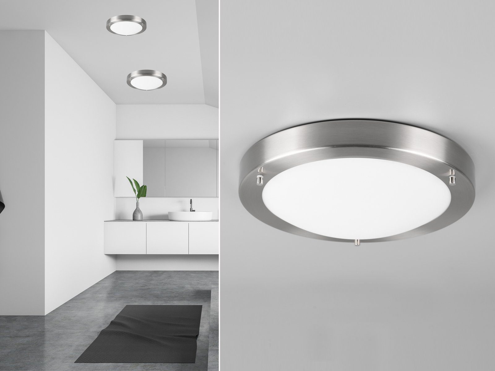 wechselbar, Warmweiß, Bad-lampe Silber Gäste LED IP44 & Decke, Weiß WC meineWunschleuchte matt Silber Dimmfunktion, Treppenhaus, LED / Deckenleuchte, Badezimmer-Lampen