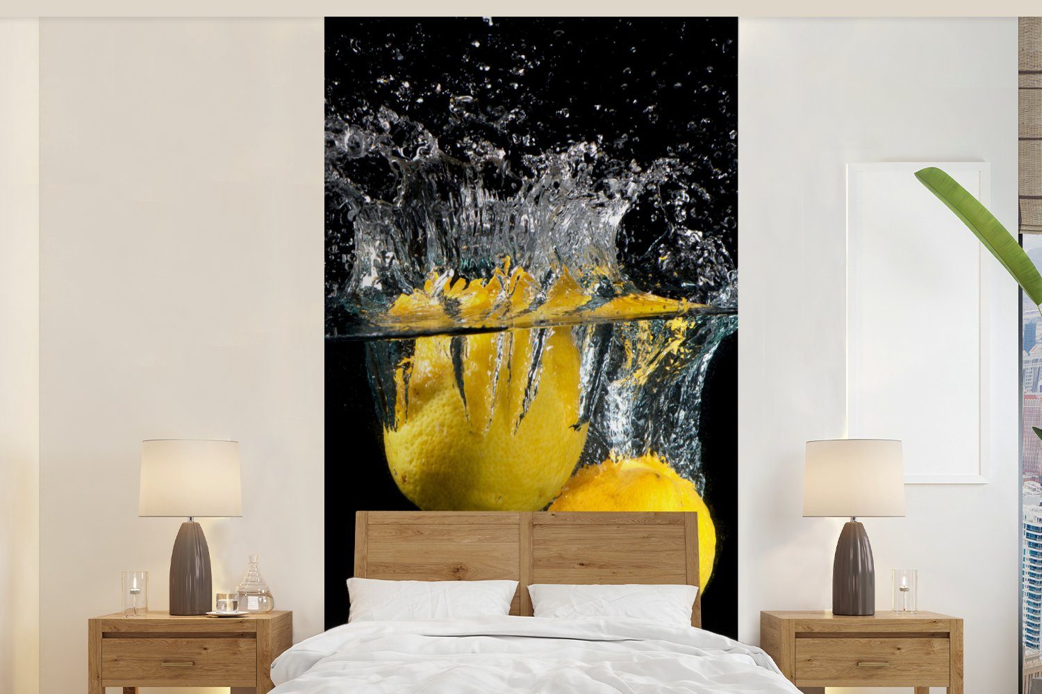 Schlafzimmer - Vliestapete bedruckt, - Frucht Stilleben Wohnzimmer Gelb, - für Fototapete St), Küche, Matt, Zitrone (2 Fototapete - MuchoWow Wasser