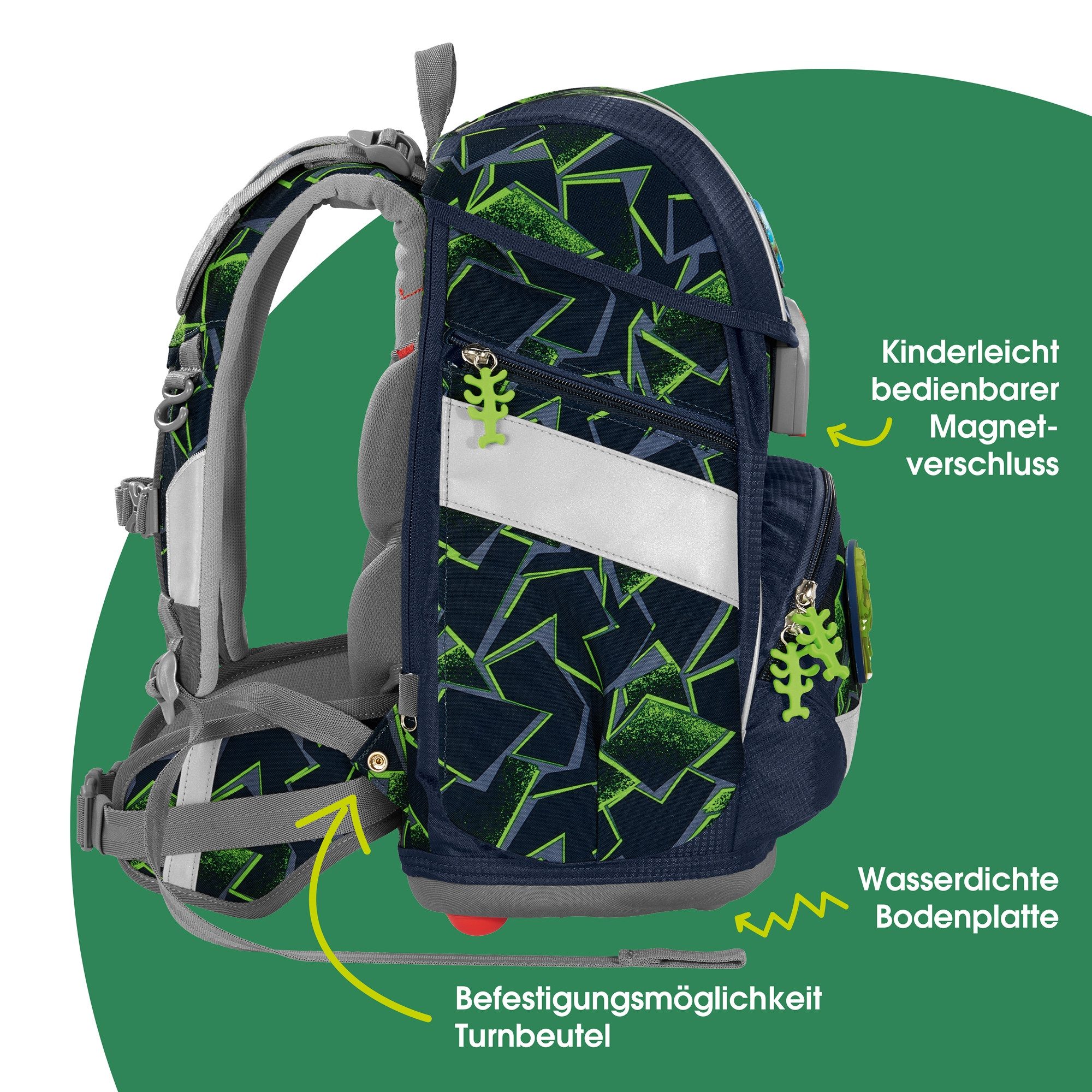 Step by Step Schulranzen 2IN1 PLUS „Wild T-Rex Taro“, 10-teilig, grün (6-teilig, 10-tlg)