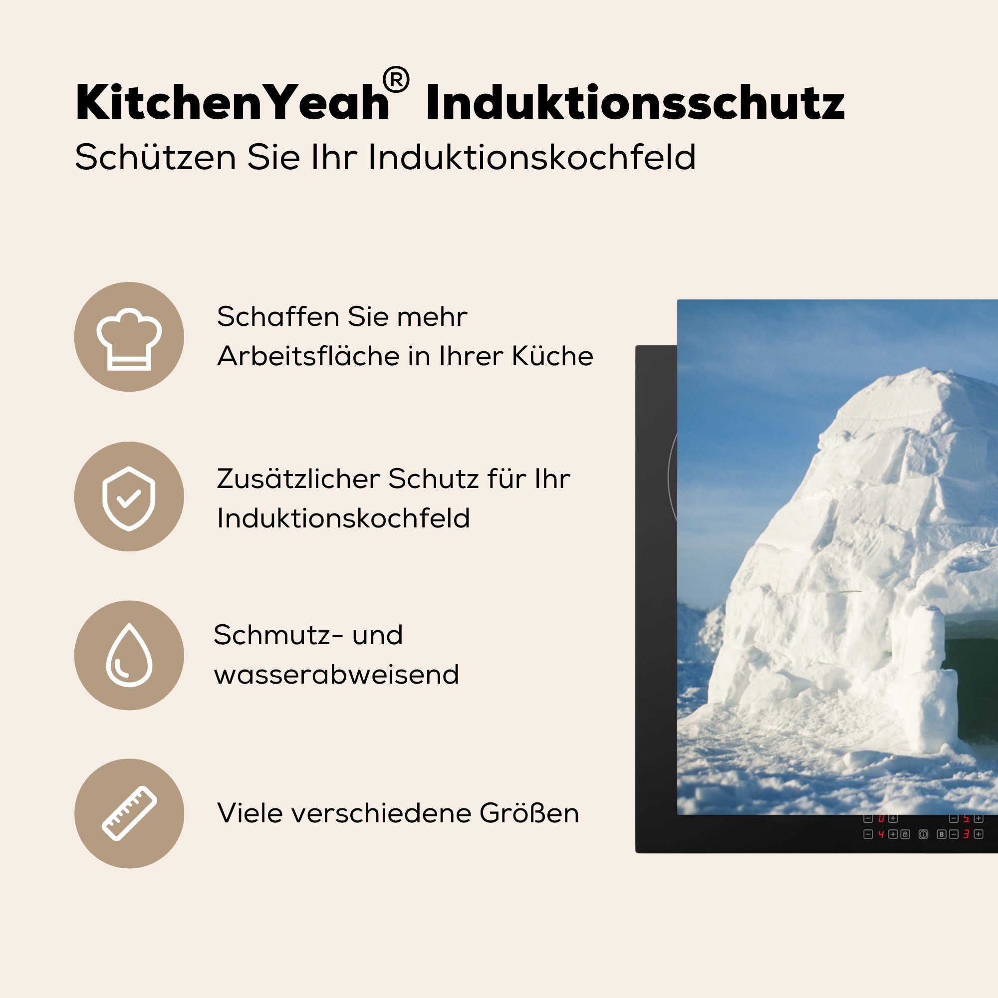 küche - Haus, Iglu 78x78 MuchoWow (1 Vinyl, cm, Arbeitsplatte tlg), Schnee Ceranfeldabdeckung, - Herdblende-/Abdeckplatte für