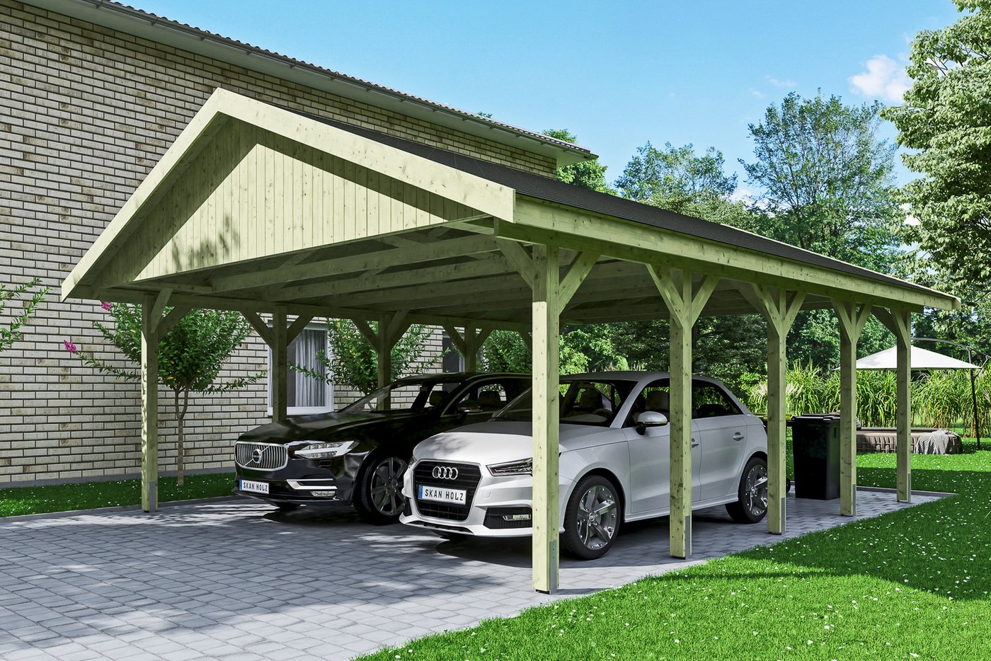 Thumbnail - Skanholz Doppelcarport Wallgau, BxT: 620x750 cm, 215 cm Einfahrtshöhe, mit schwarzen Dachschindeln