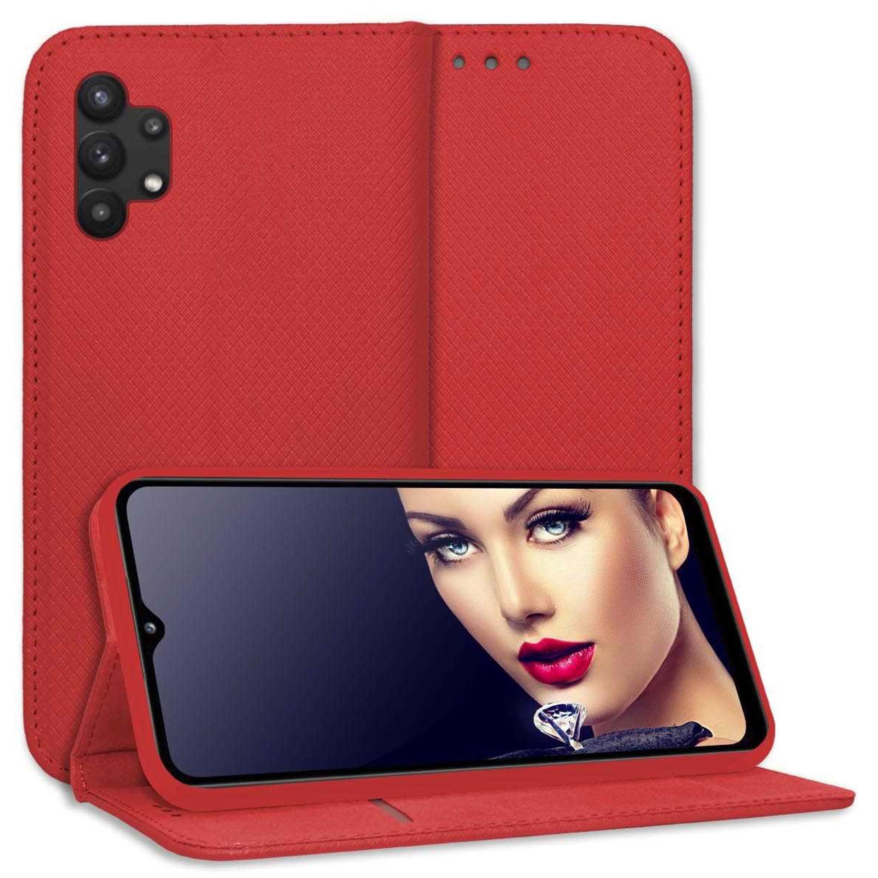 mtb more energy Smartphone-Hülle Smart Magnet für Samsung Galaxy A32 4G, Rot, Bookstyle Klapphülle Cover Wallet Case aus Kunstleder