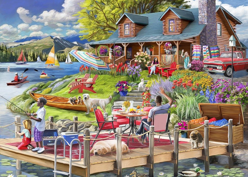 Bluebird Puzzle Puzzle Lake View Cabin Mountain Time, Puzzleteile