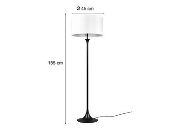 meineWunschleuchte LED Stehlampe, Lichtquellen getrennt schaltbar, LED wechselbar, Warmweiß, Design-klassiker Schwarz mit Stoff Lampen-schirm Weiß für Ecke, 155cm