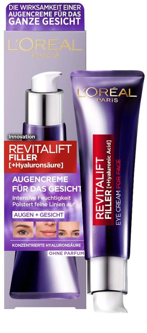 L'ORÉAL PARIS Gesichtspflege REVITALIFT FILLER AUGENCREME FÜR DAS GESICHT, mit Hyaluronsäure, glättet die Haut, feuchtigkeitsspendend