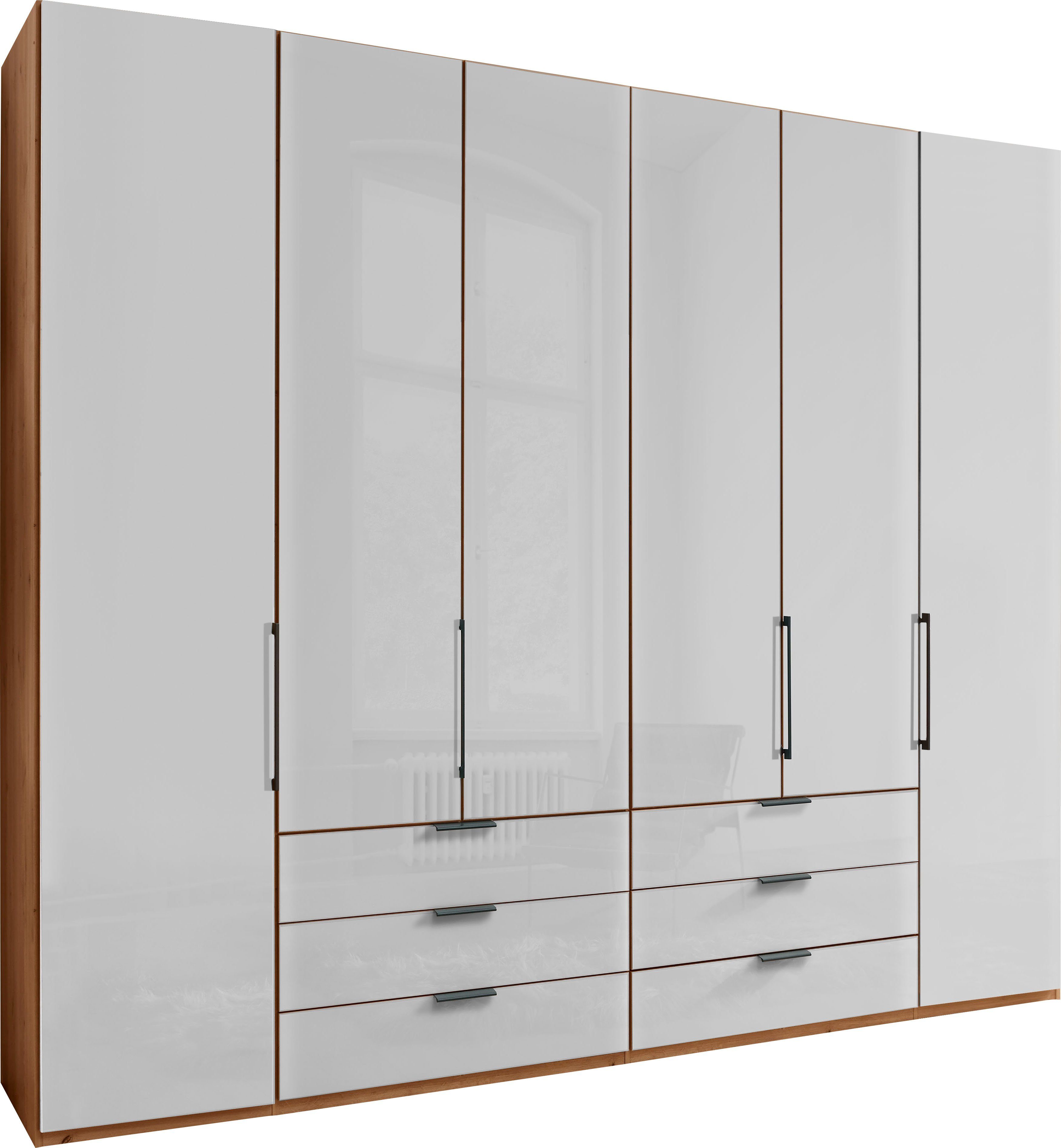 WIEMANN Drehtürenschrank Monaco mit Glasfront Dämpfung Beschläge Bianco-Eiche-Nachbildung/Glas hochwertige sowie inkl. Weiß