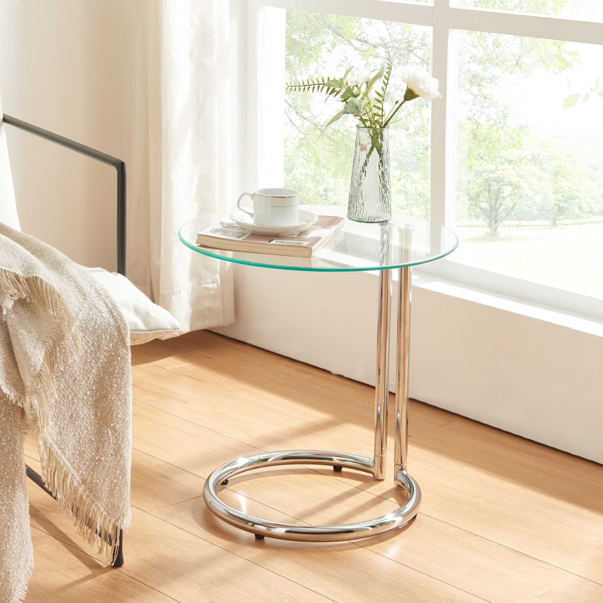 en.casa Beistelltisch, »Ylivieska« mit Glasplatte 46 x Ø45 cm rund Chrom/Kl günstig online kaufen