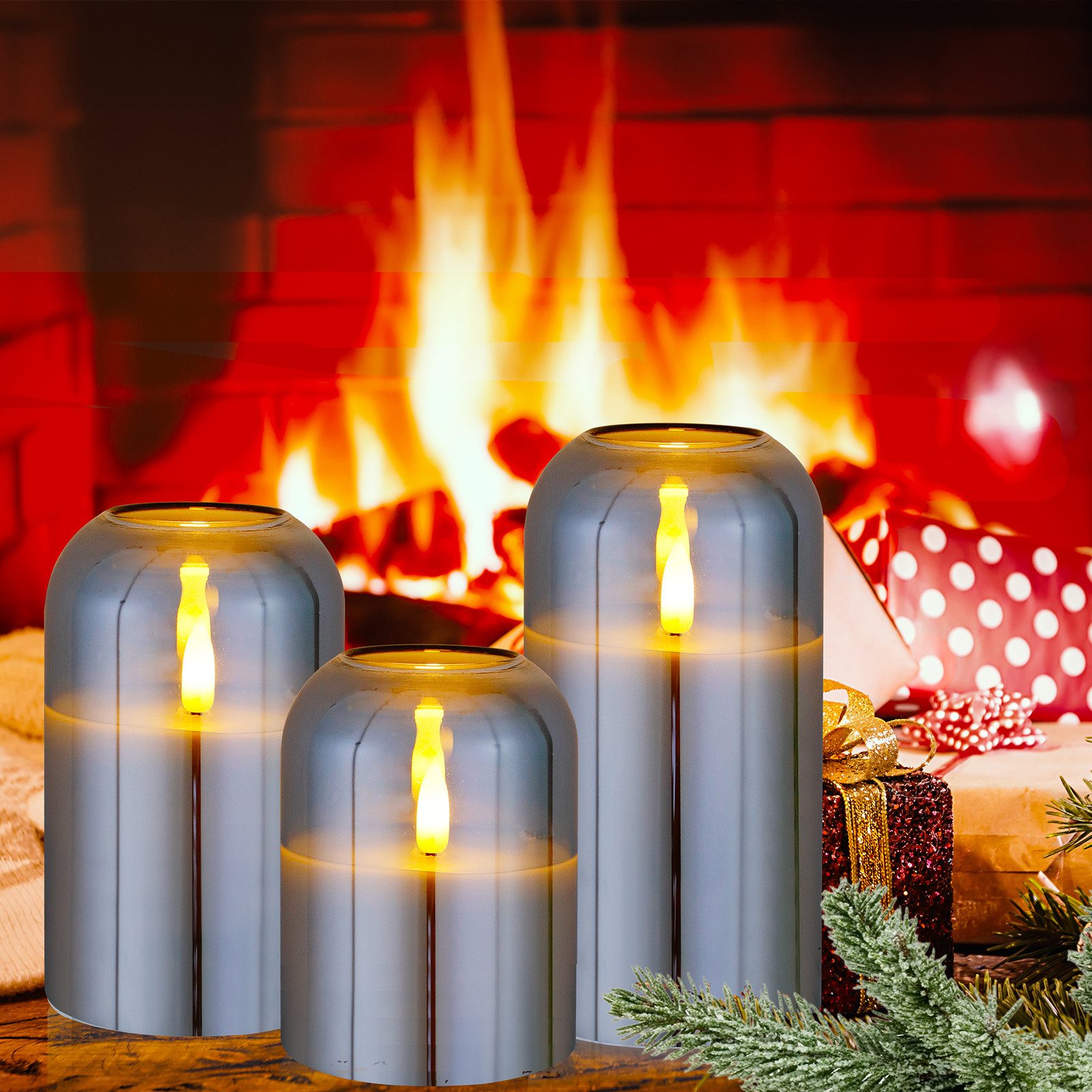 CCLIFE LED-Kerze LED Kerzen 3er Set mit Fernbedienung Timer Funktion 300 Stunden