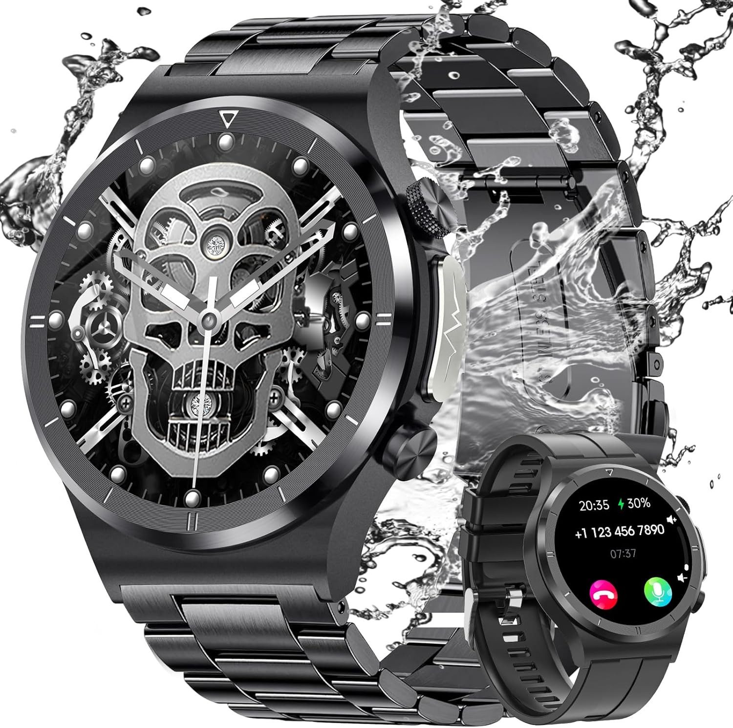 Zevelora Herren's mit Telefonfunktion Smartwatch (1,4 Zoll, Andorid/iOS), Mit 123 Sportmodi IP68 Wasserdicht Outdoor