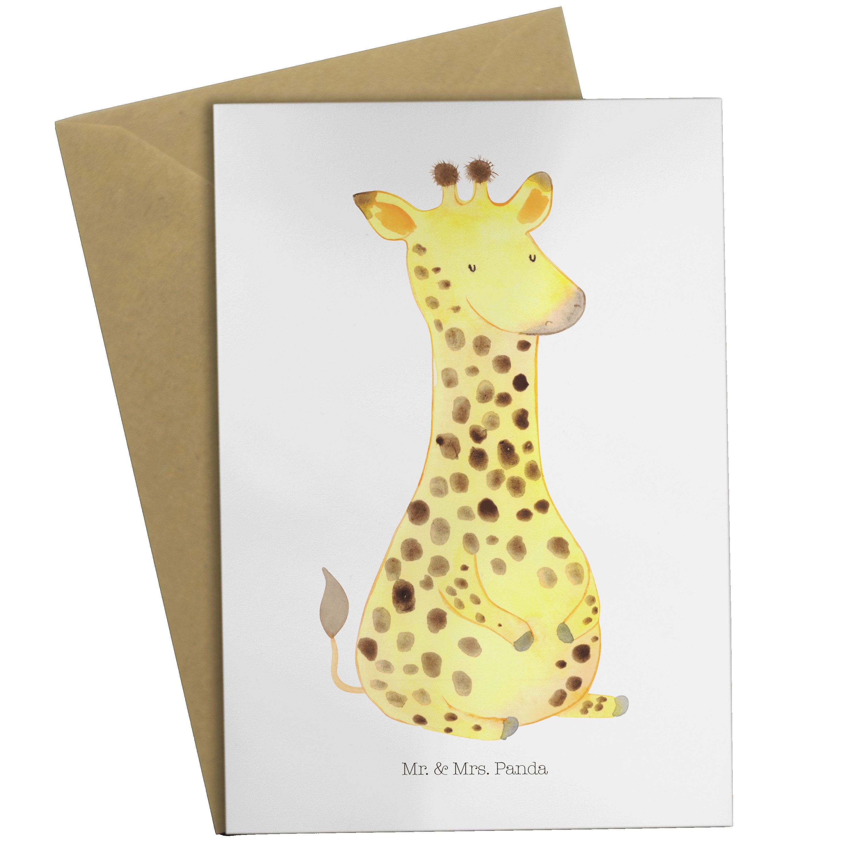 Mr. & Mrs. Panda Grußkarte Giraffe Zufrieden - Weiß - Geschenk, Wildtiere, Klappkarte, Glück, Af