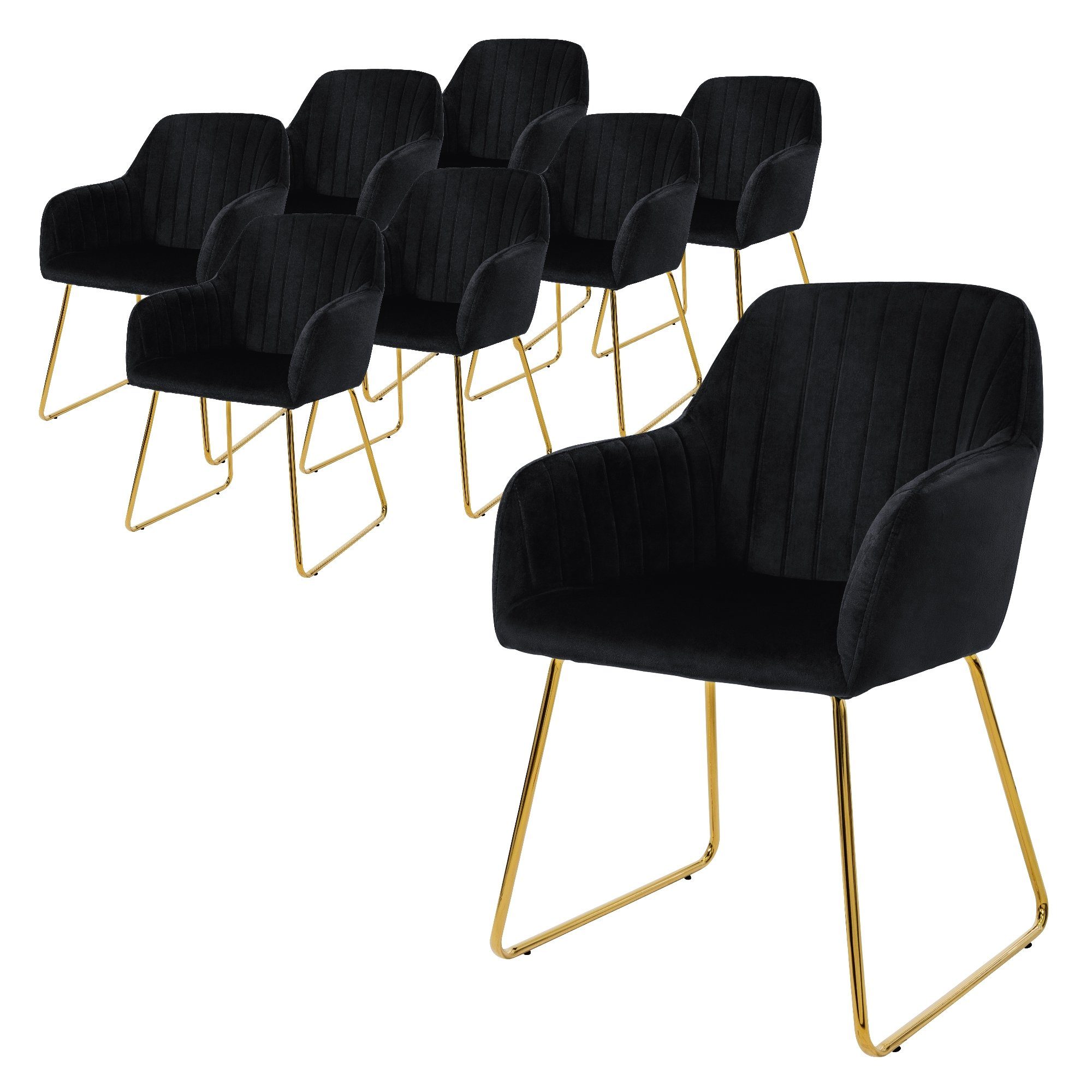 ML-DESIGN Stuhl Esszimmerstühle Wohnzimmerstuhl Küchenstuhl Polsterstuhl,  8er Set aus Samt Schwarz Gold Beine mit Metallgestell Ergonomisch