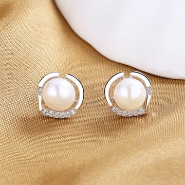 LENBEST Paar Ohrhänger Perlen Ohrringe Damen 925 Sterling Silber Ohrstecker (2-tlg), Vielseitig und leicht
