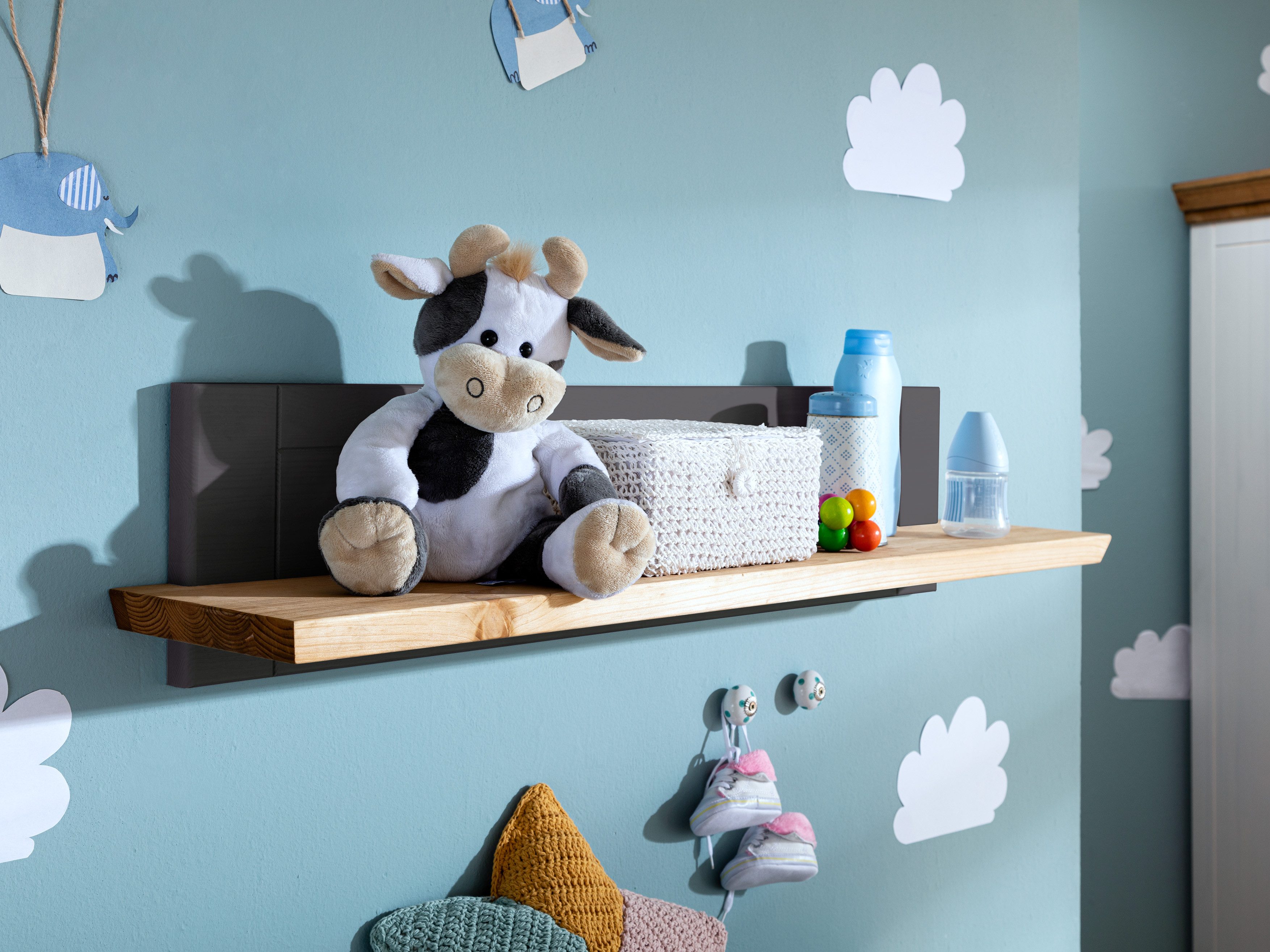 Woodroom Wandboard Vik, Kiefer massiv grau gewachst 99x22x20 cm